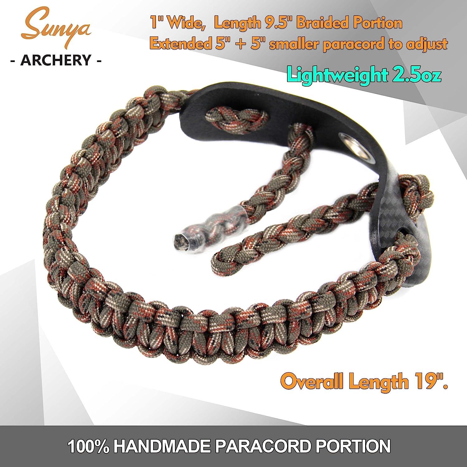 SUNYA Archery Bow Wrist Sling, 550 Paracord Strap Comfortable on Hand.100%  Full Grain Leather Yoke, Multiple Camo Colors. Fit Compound Bow Stabilizer  DS Dark Camo (CB)