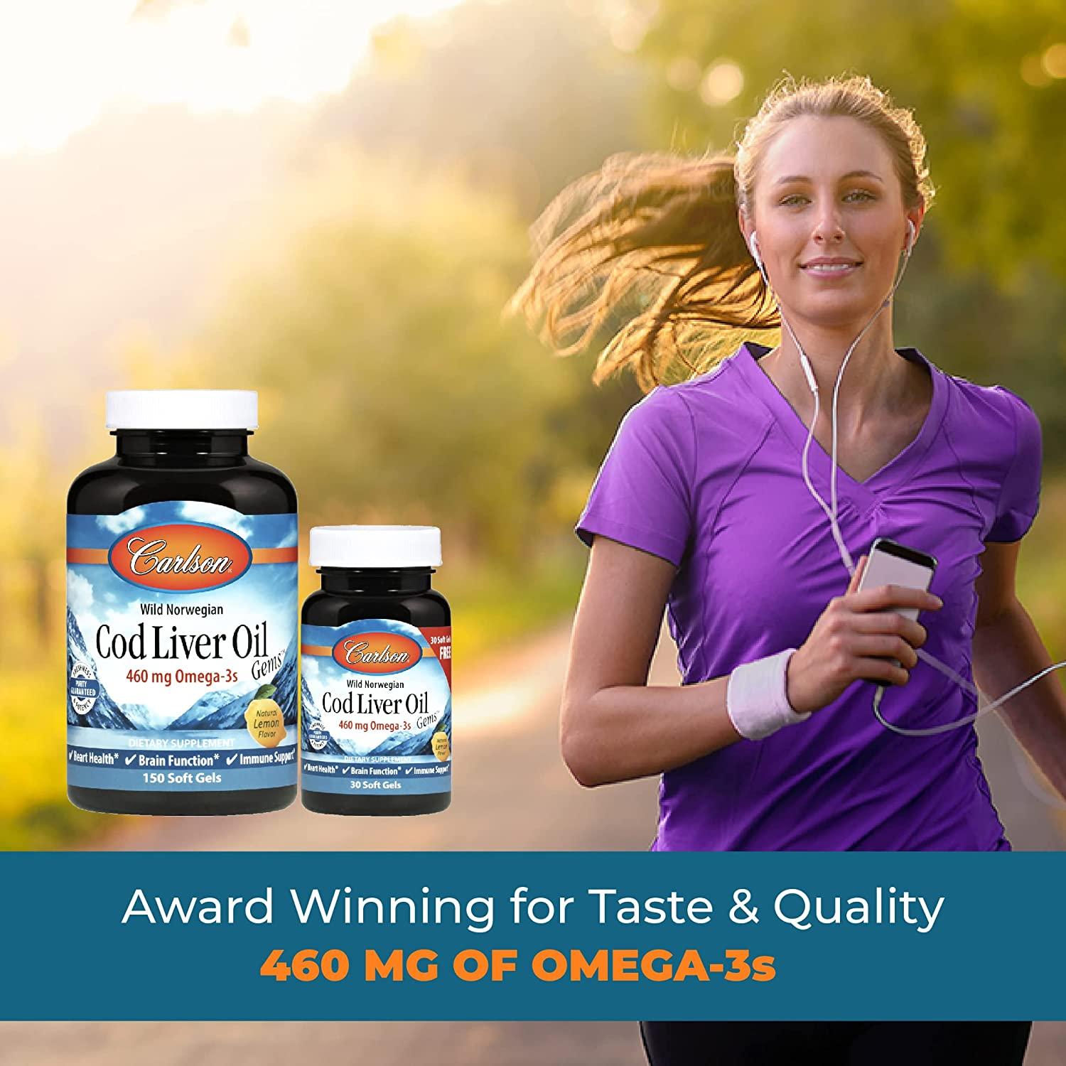 Carlson Cod Liver Oil Gems with 460mg Omega3s, Vitamins A & D3 Wild