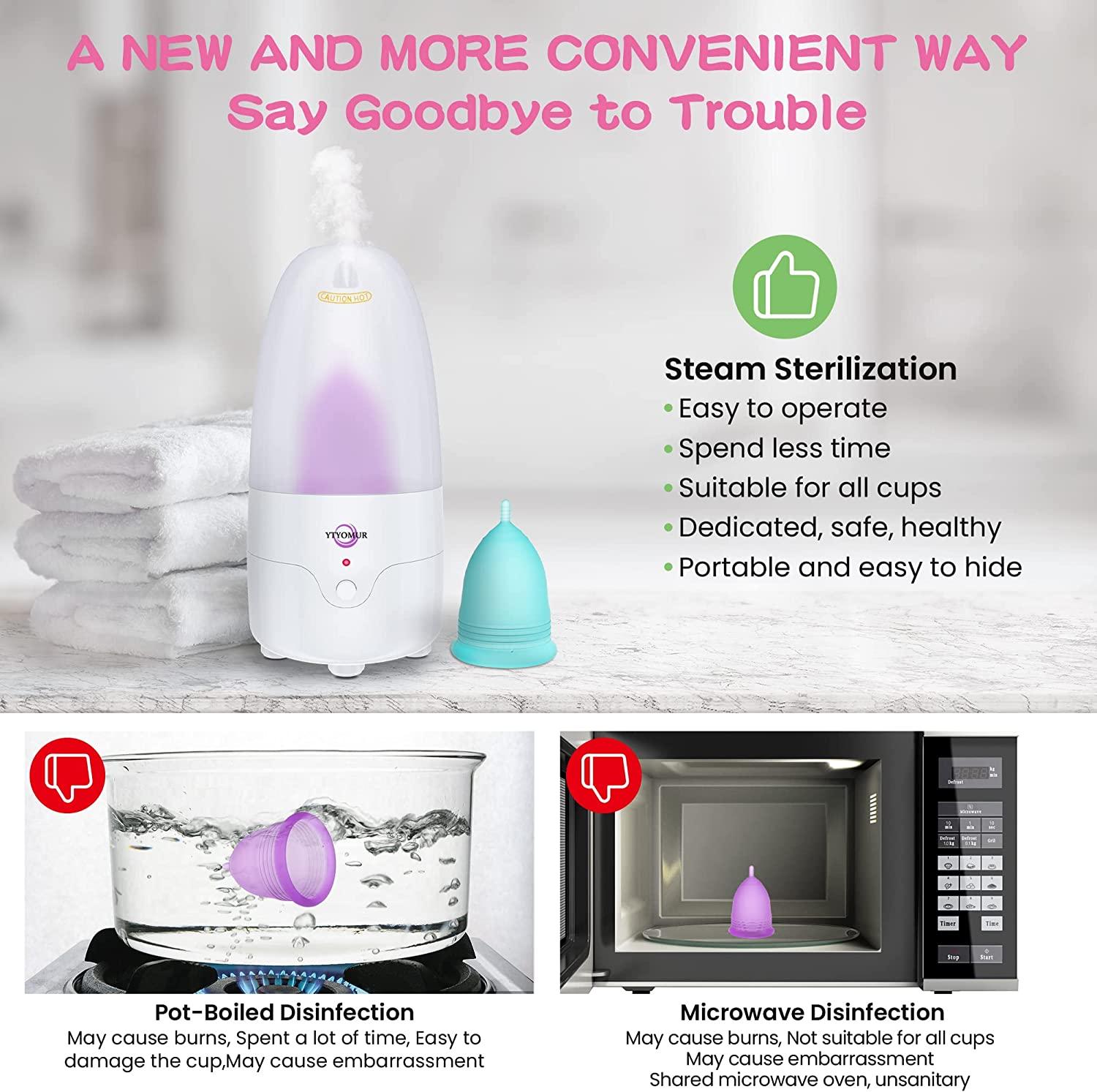 YTYOMUR Menstrual Cup Steamer Sterilizer Kit 2 Reusable Cups Included