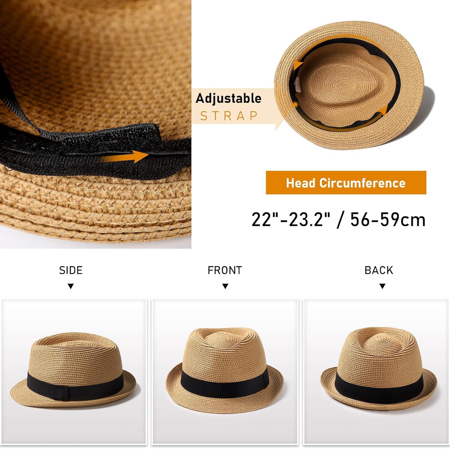 Womens Short Brim Straw Sun Hat Fedora Trilby Hat Panama Men Roll