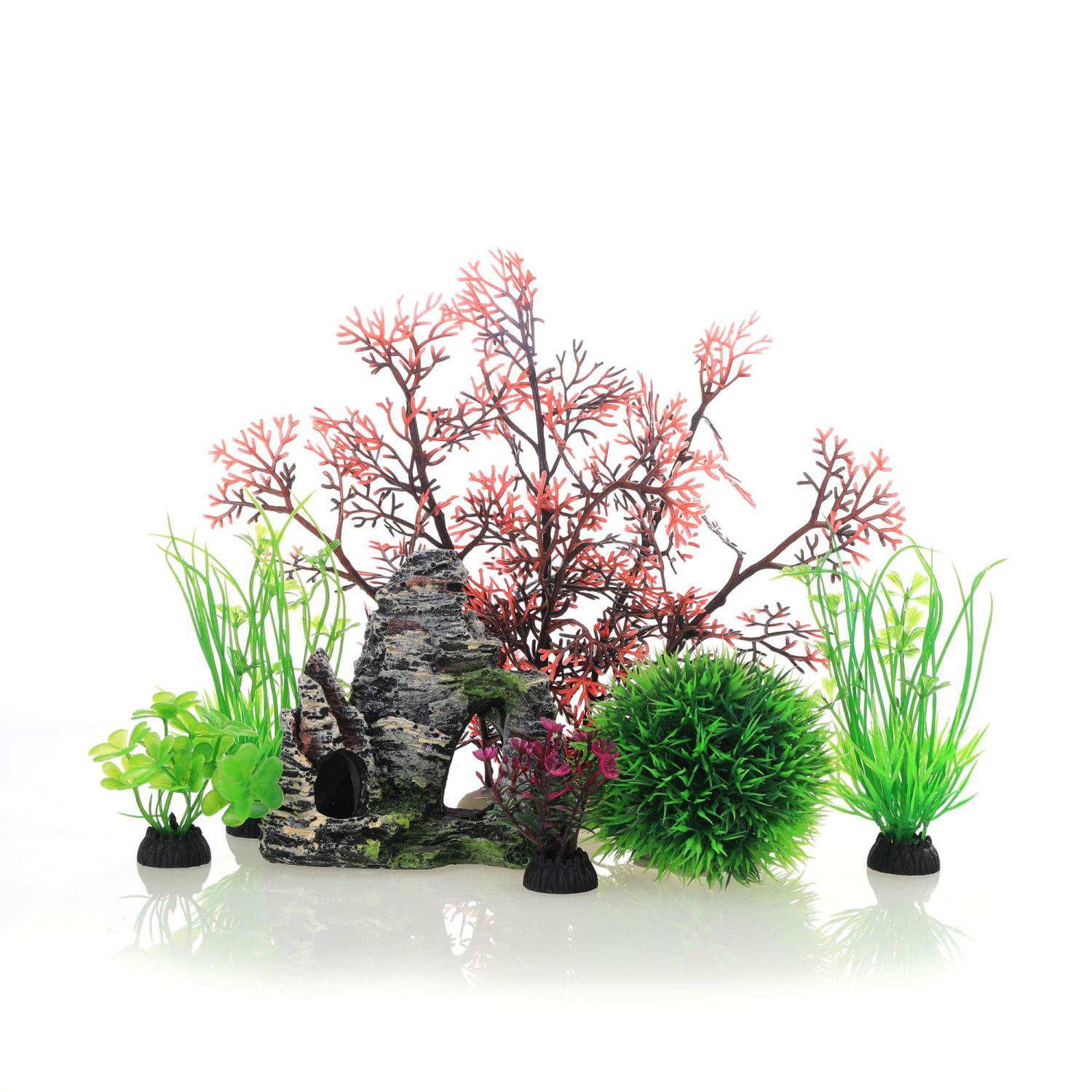 JIH Aquarium Fish Tank Plastic Plants and Cave Rock Decorations Decor