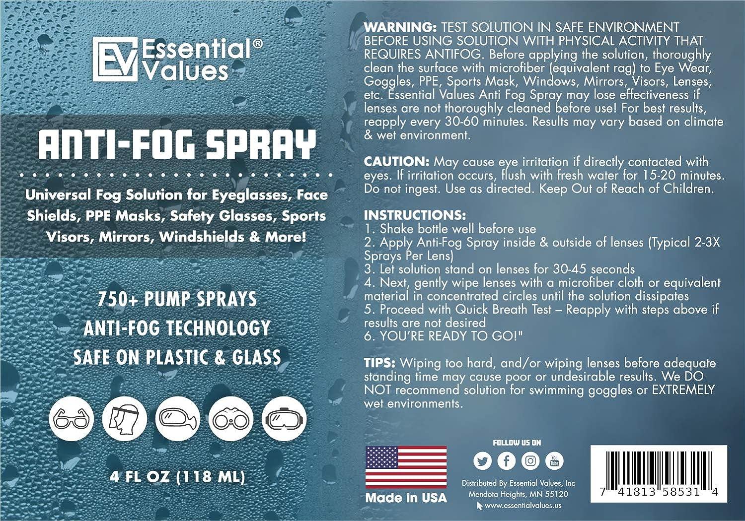 Anti Fog Spray for Glasses (4oz), Made in USA | Anti Fog Spray That Keeps Fog Out & Protects Goggles, Masks, Mirrors, Windows & More – Effective for