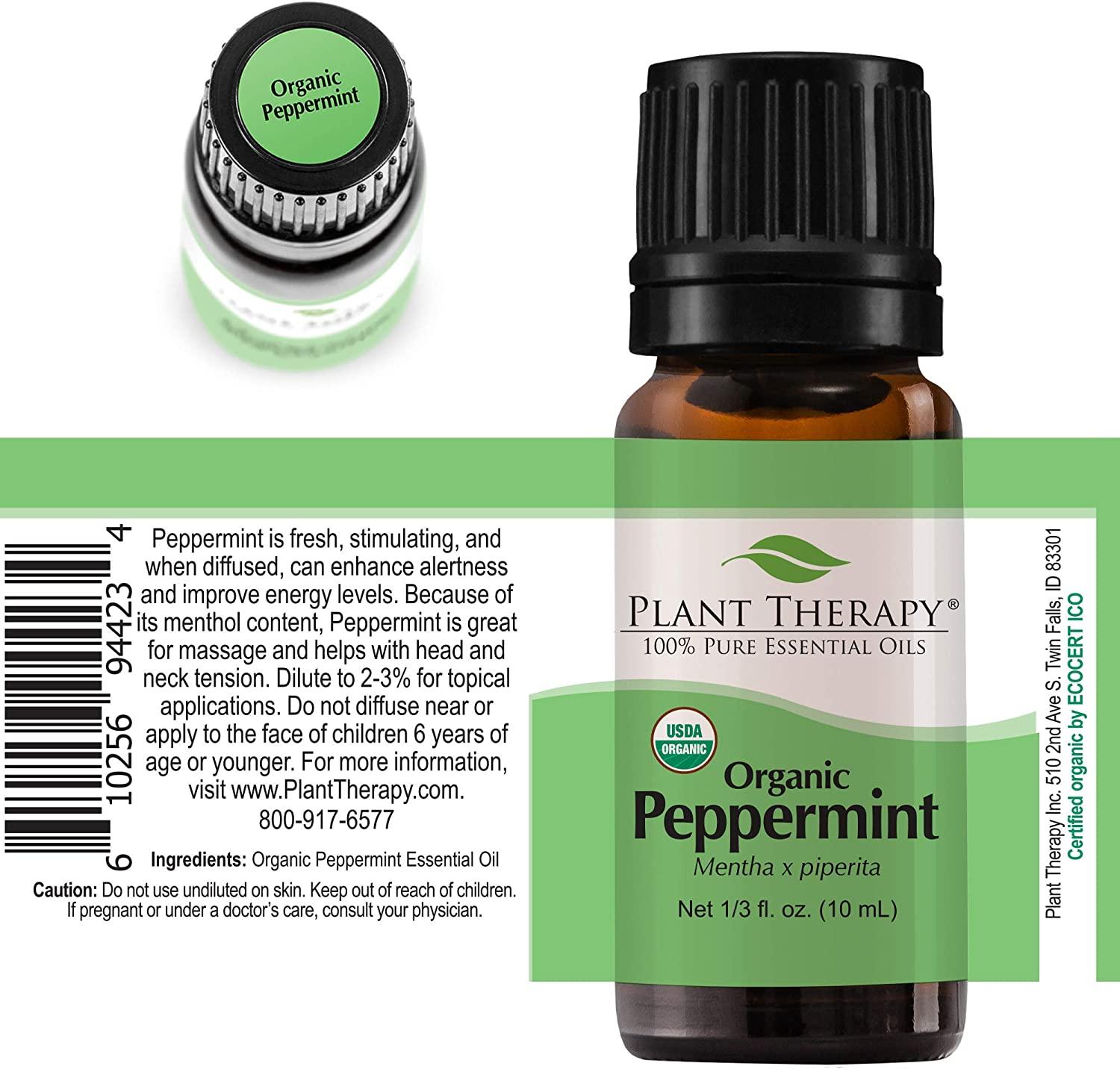 Plant Therapy Organic Peppermint Essential Oil 100% Pure, USDA Certified  Organic, Undiluted, Natural Aromatherapy, Therapeutic Grade 10 mL (1/3 oz)  0.33 Fl Oz (Pack of 1)