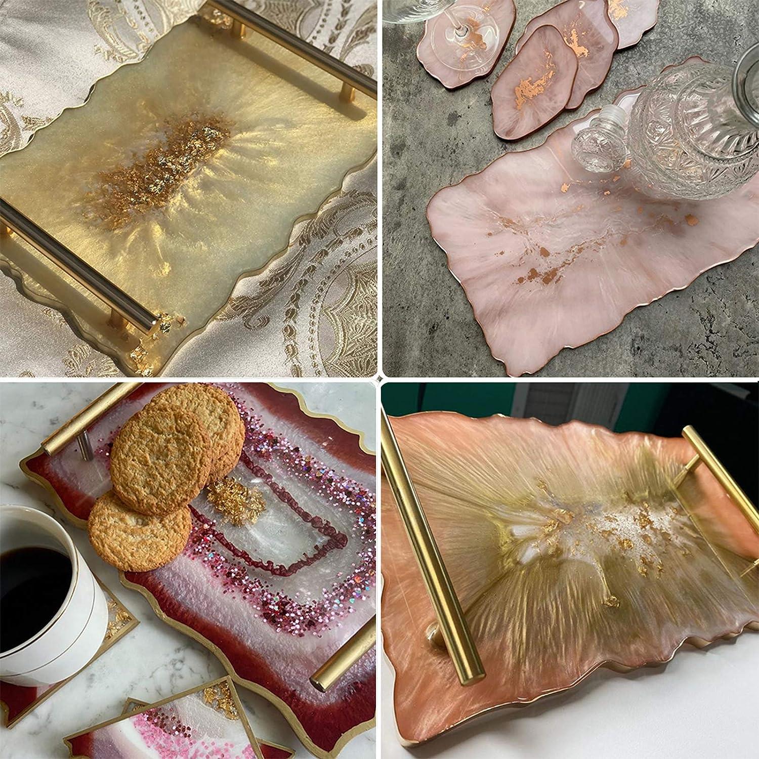 Booshow Silicone Resin Tray Mold Geode Agate XL Silicone Tray Mold & Gold  Handles with A3 Extra Large Silicone Sheet for DIY Crafts, Epoxy Resin  Casting Molds for Making Faux Agate Tray,Serving