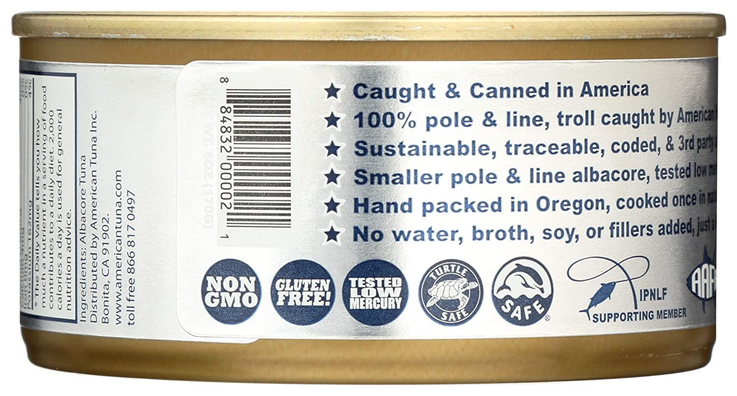 American Tuna MSC Certified Sustainable Pole & Line Caught Albacore Tuna,  6oz Can No-Salt Added, Caught & Canned in America (6 Pack)