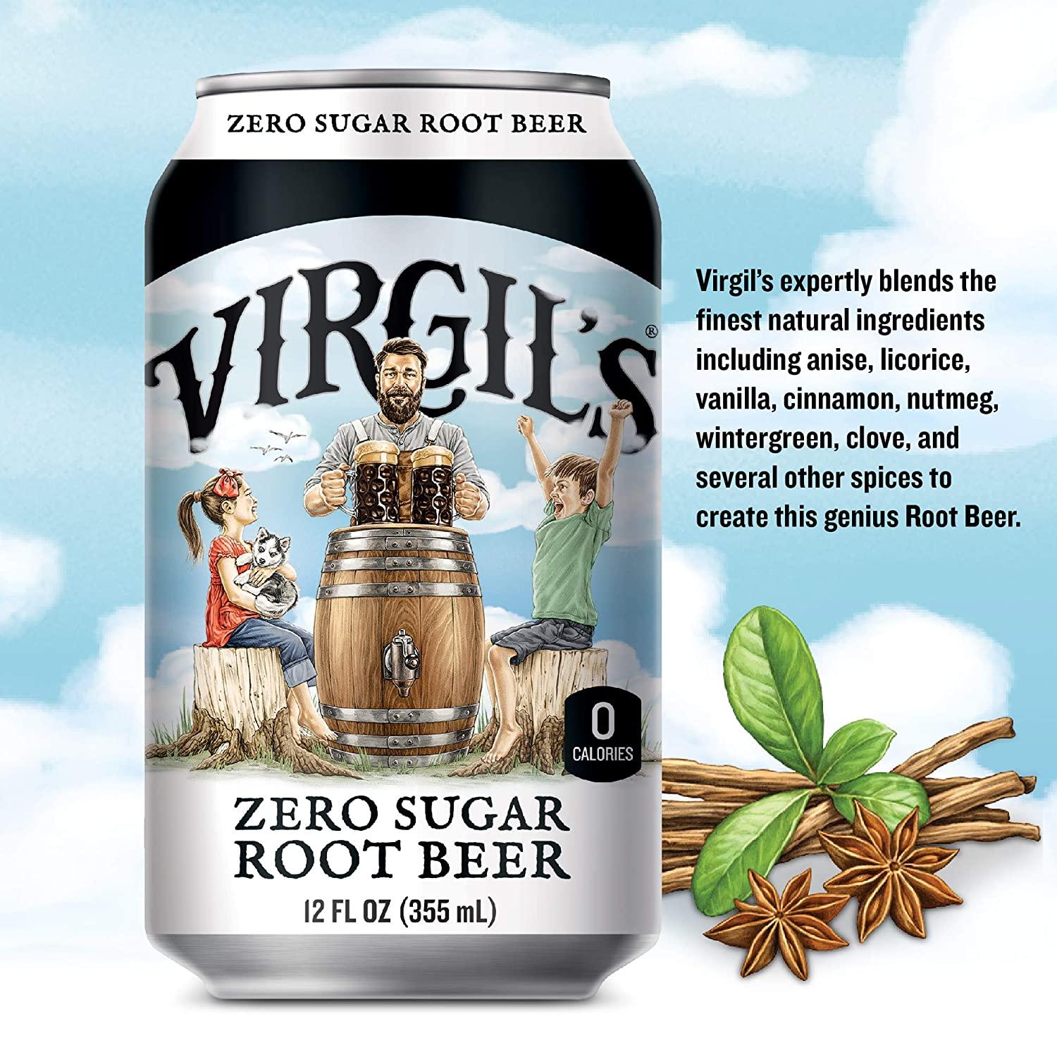 Virgil's Zero Sugar Root Beer Keto Friendly, Zero Calorie Soda (6