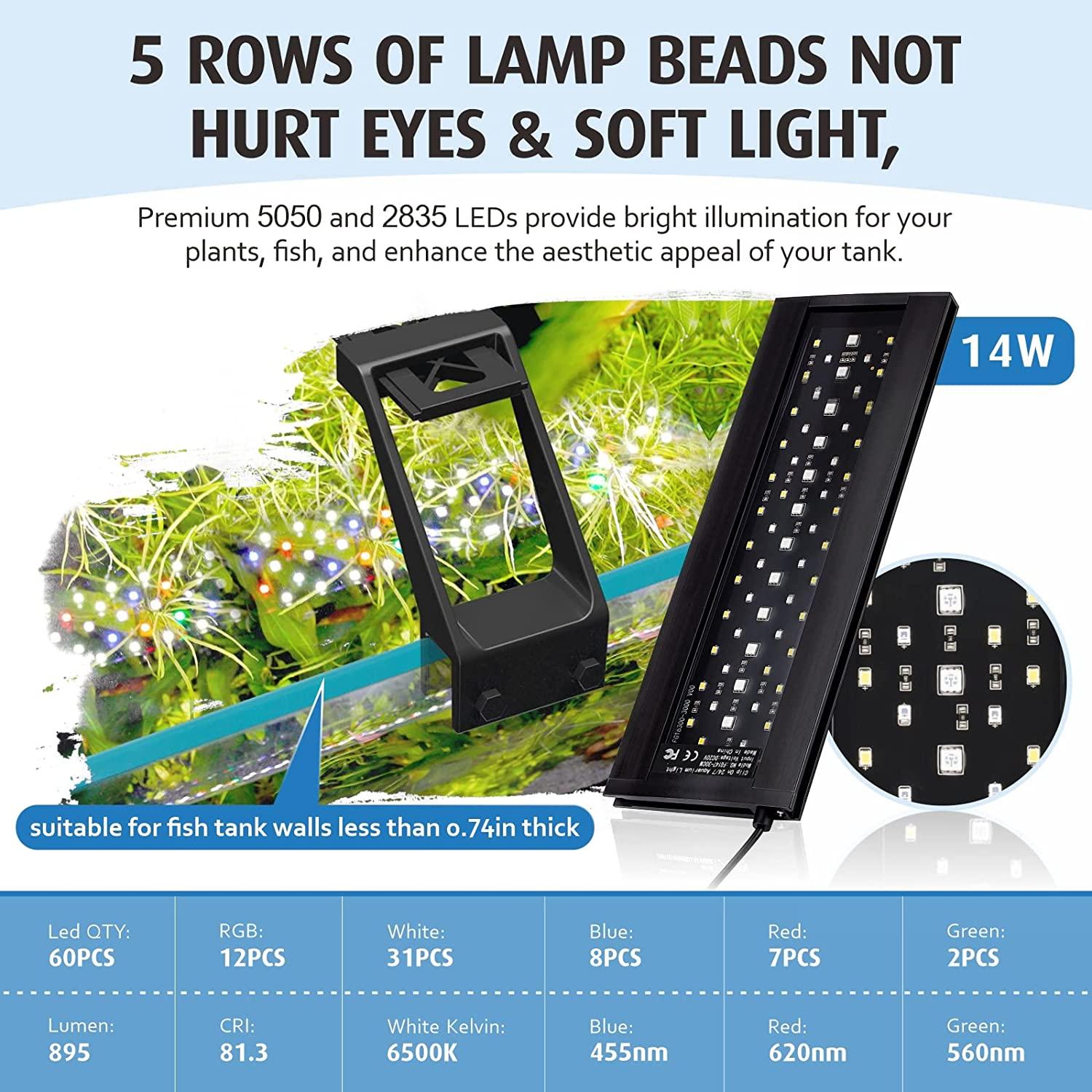 hygger Clip On Full Spectrum Aquarium LED Light, 14W DayNight Dual
