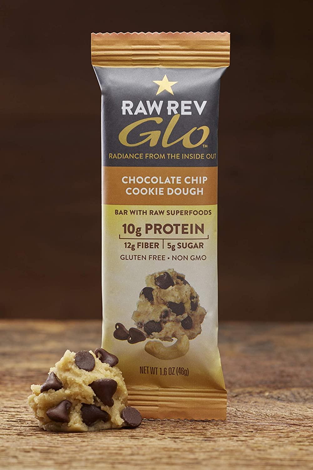 Raw Rev Glo Vegan Protein Bars, Chocolate Chip Cookie Dough, 1.6 Ounce
