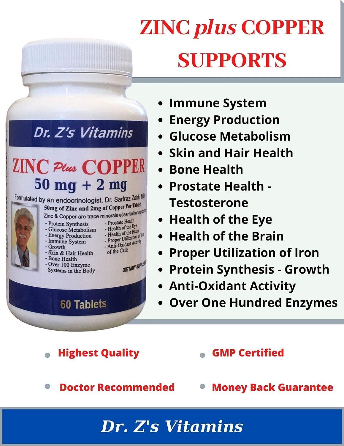 Dr. Z's Vitamins Zinc Plus Copper 50 MG of Chelated Zinc and 2 MG of