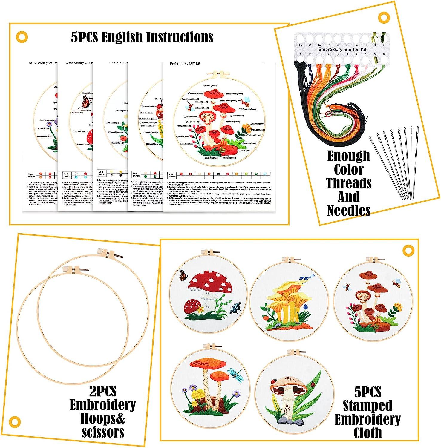 Embroidery Kits with Patterns and Instructions,DIY Beginner Cross Stitch  Kits for Adults, Embroidery Clothes with Animal Plant Pattern, Color  Threads
