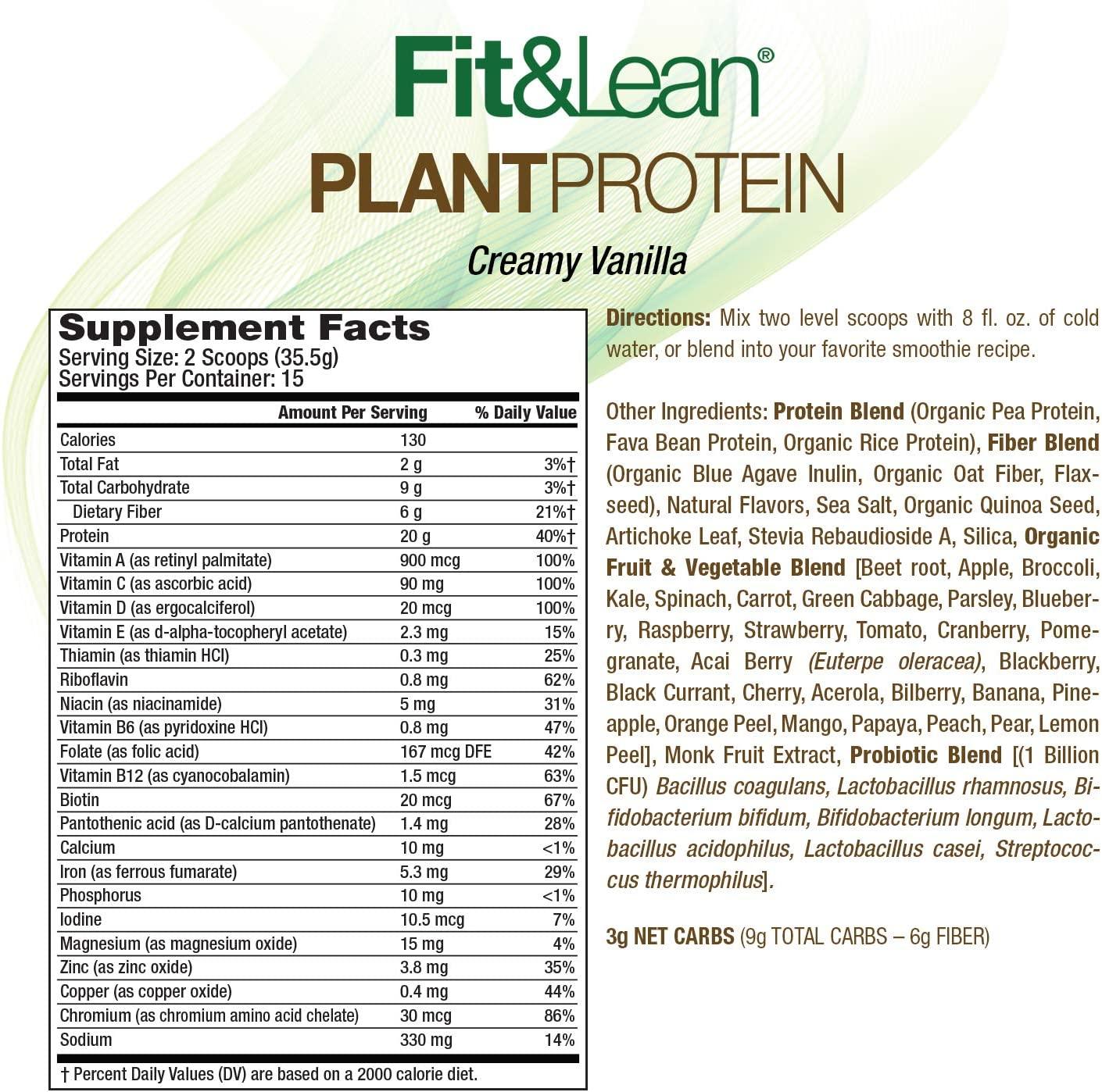 Fit & Lean Plant Protein Meal Replacement Protein Powder Vanilla, 18.72