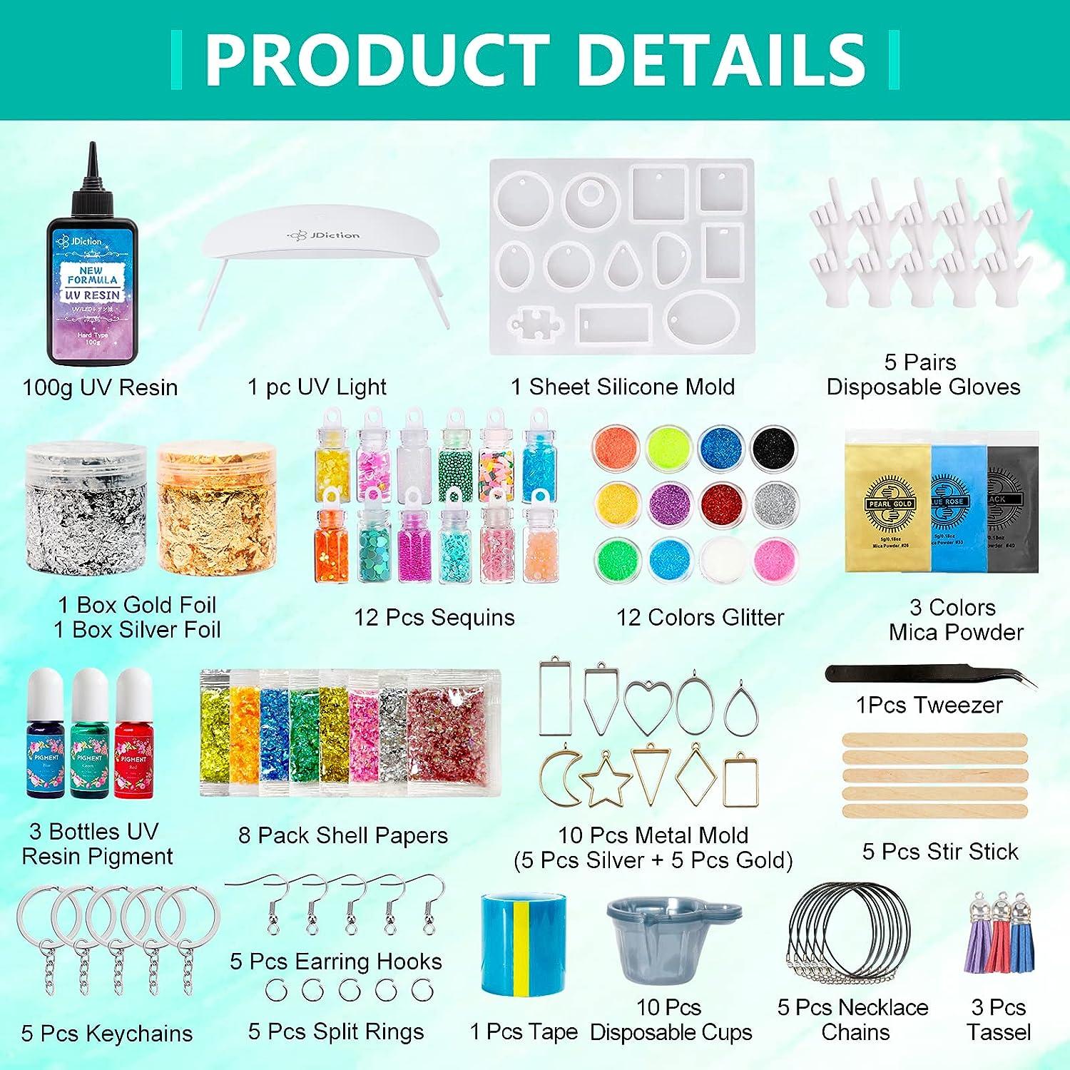 JDiction New UV Resin Kit with Light Crystal Clear Hard Resin Sunlight  Curing UV Resin Beginner Kit for Jewelry Doming Coating and Casting DIY  Craft New Style