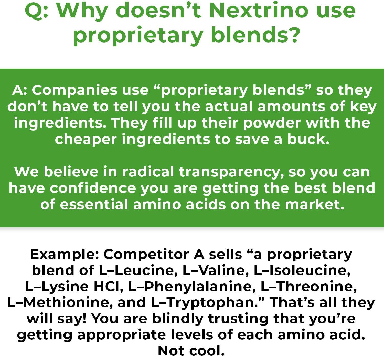 Nextrino Essential Aminos EAA Supplement, Transparent Ingredients
