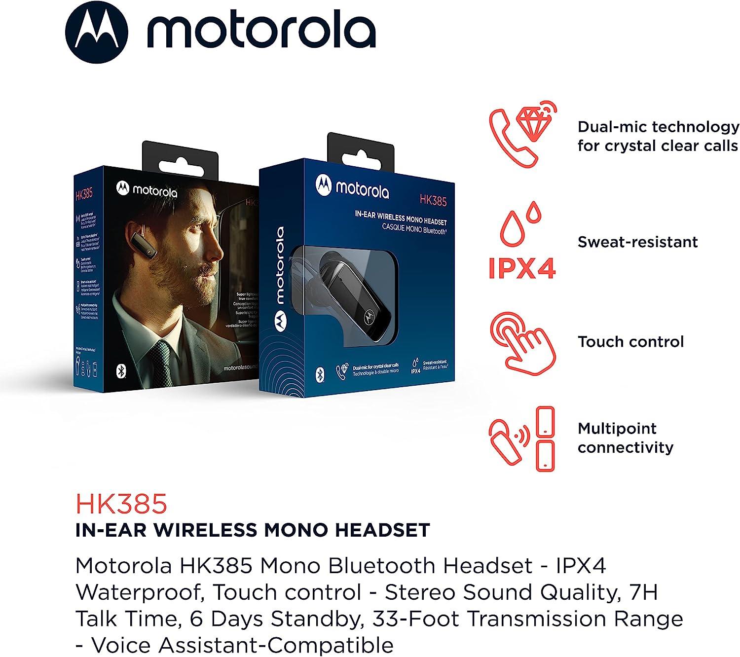 Motorola HK385 Bluetooth Earpiece - Wireless Mono Headset with CVC