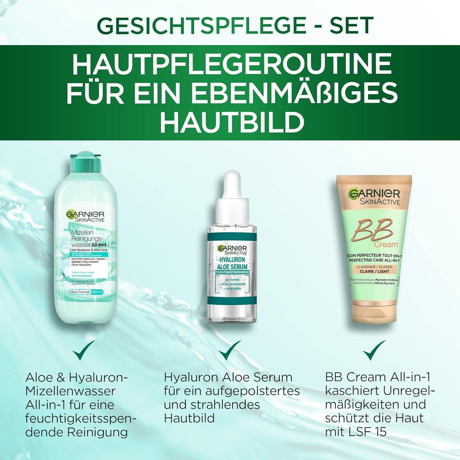 Shop Garnier Face Care Set: Micellar Water Hyaluron Aloe Serum & BB Cream  for Radiant Skin - Skin Active 3-Part Collection | Buy Now with Express  International Delivery | GoSupps.com