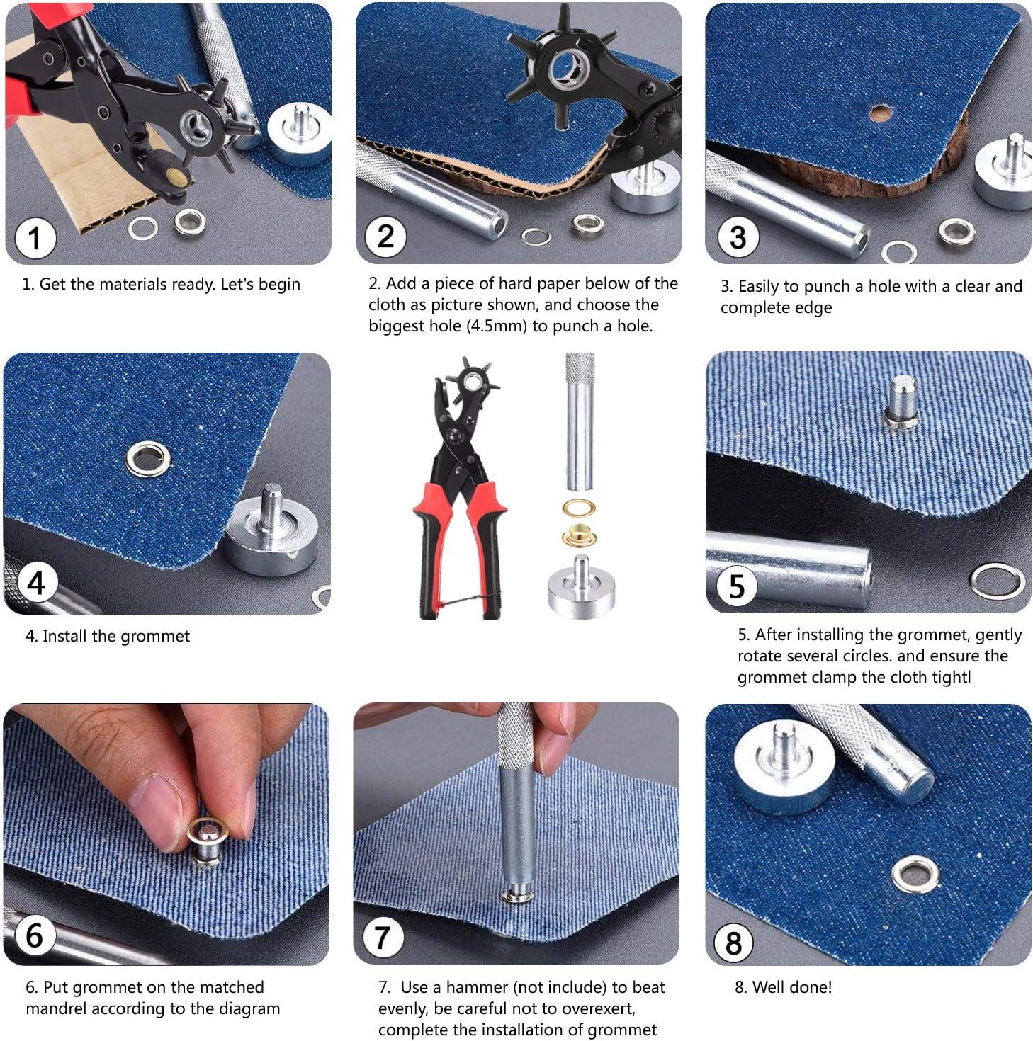 Leather Hole Punch Tool for Belt - Multi Hole Sizes Puncher for Belts,  Watch Bands, Straps, Dog Collars, Saddles, Shoes, Fabric, DIY Home or Craft  Projects - with 5/32 Grommet Eyelet Kit