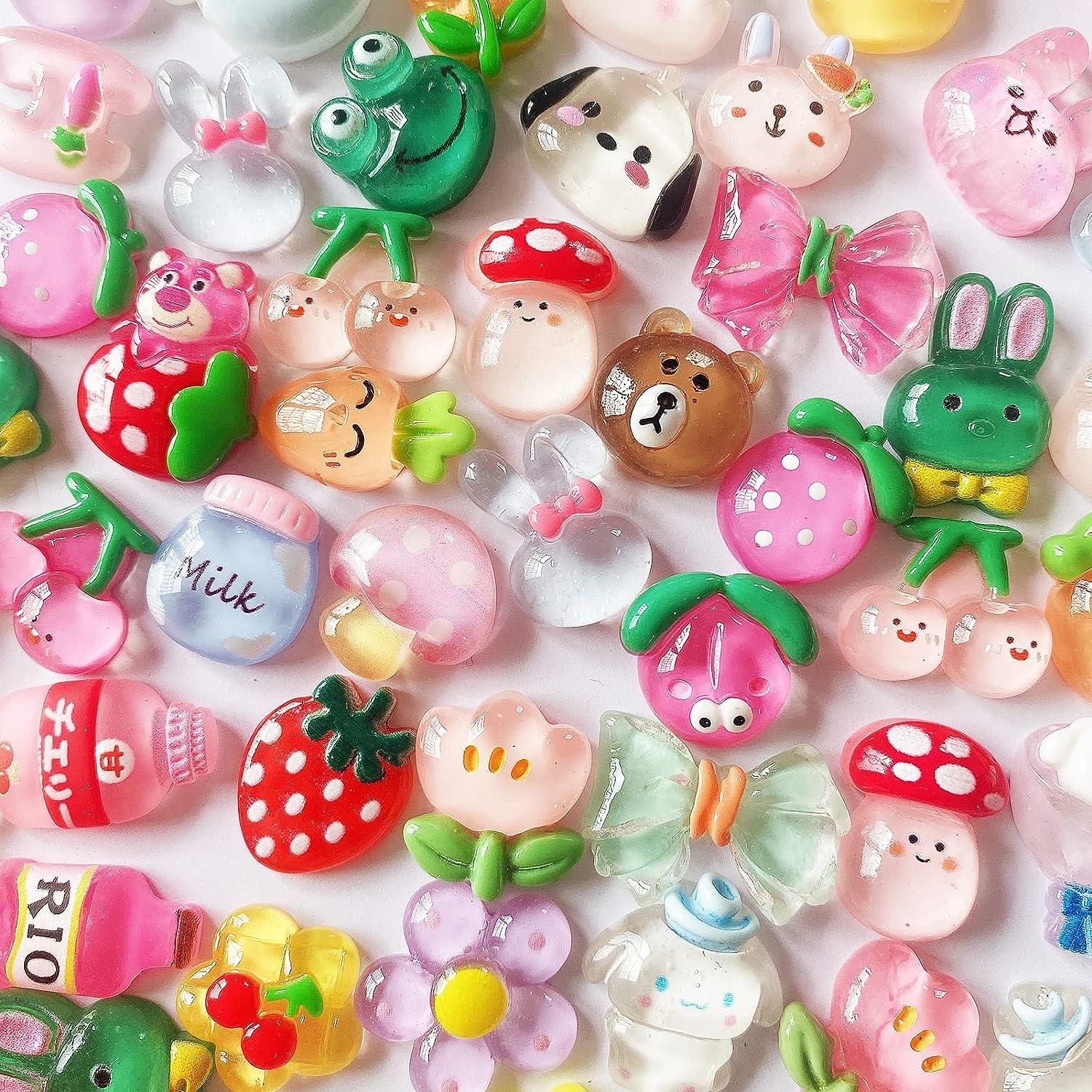 60pcs Slime Charms Cute Set, Pink Bright Bulk Mixed Resin Charms Set  Ornament Scrapbooking (60 Pink Bright)
