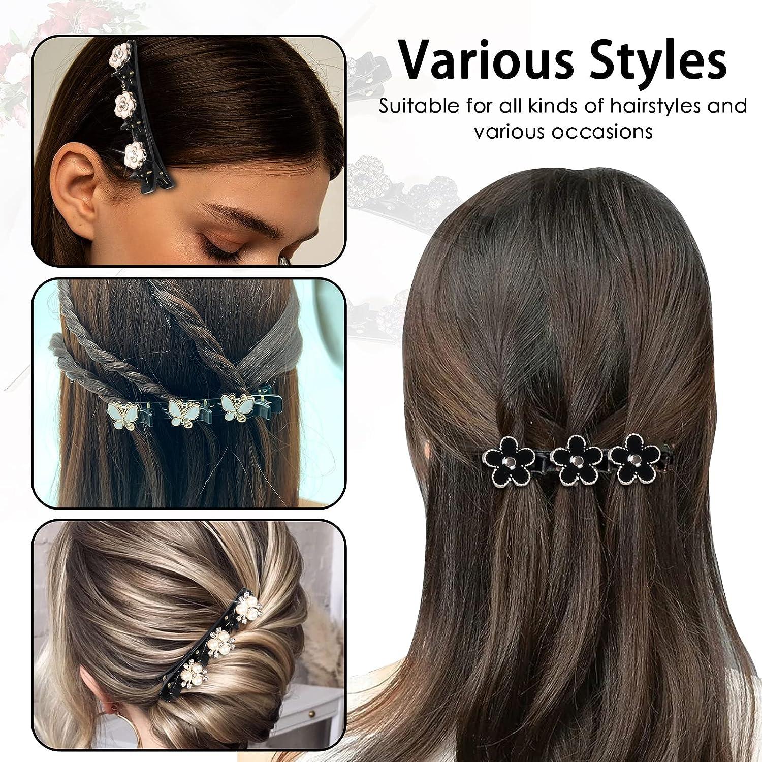 Braided Hair Clips for Women Girls Satin Fabric Hair Bands with 3 Small  Clips Triple Braided Hair Clip Hair Clips with Pearl - AliExpress
