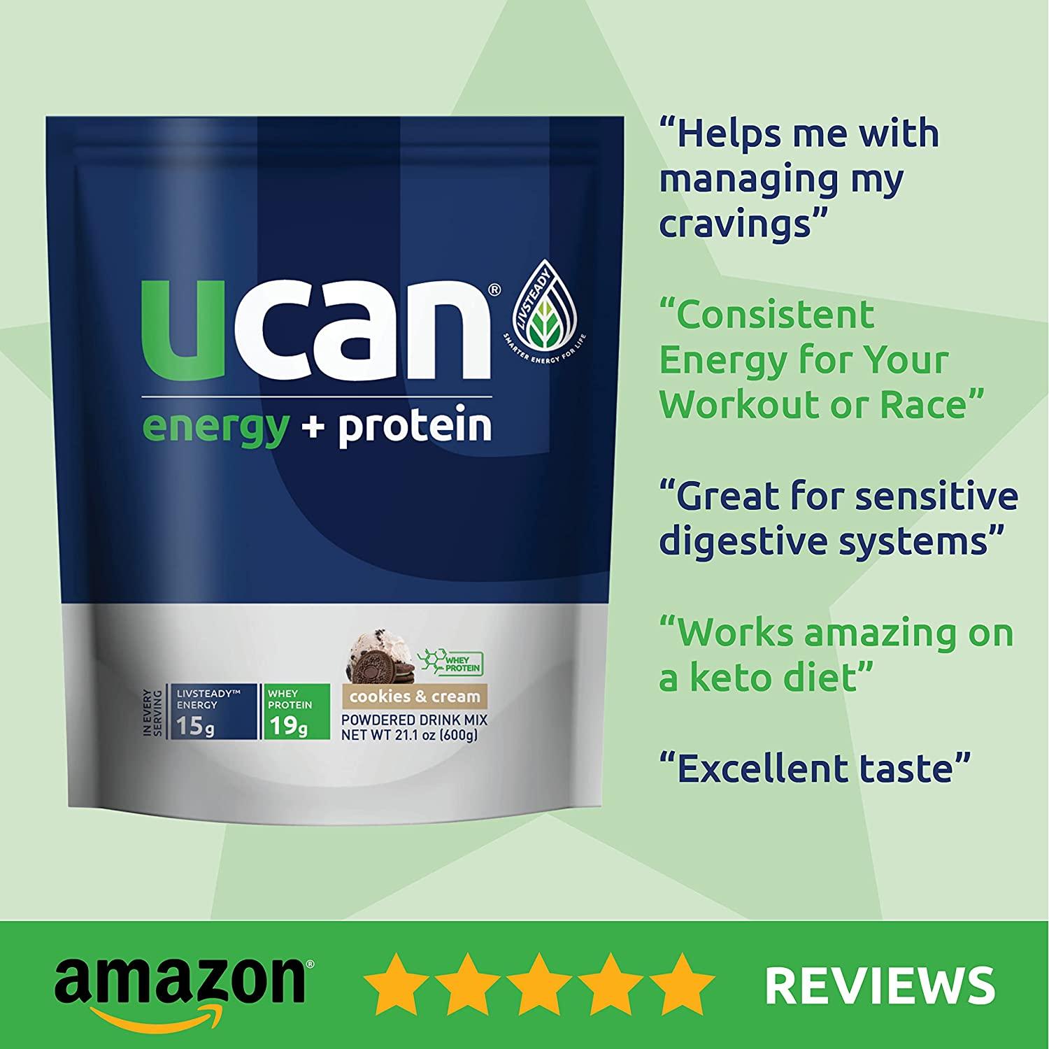 UCAN Energy + Whey Protein Powder 19g Whey Protein Per Serving with