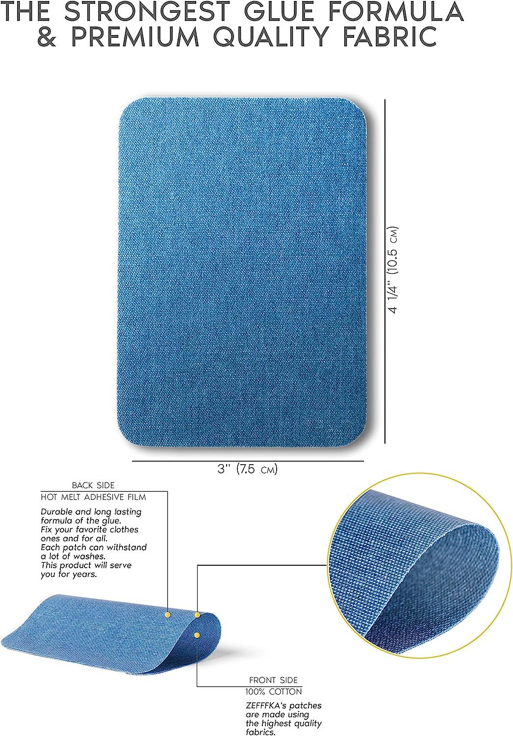 Bastex Iron-on Jean Patches Repair Kit. Inside & Outside. Made with The  Strongest Glue, 100% Cotton Assorted Shades of Blue. 12 Pieces, Size 3 x