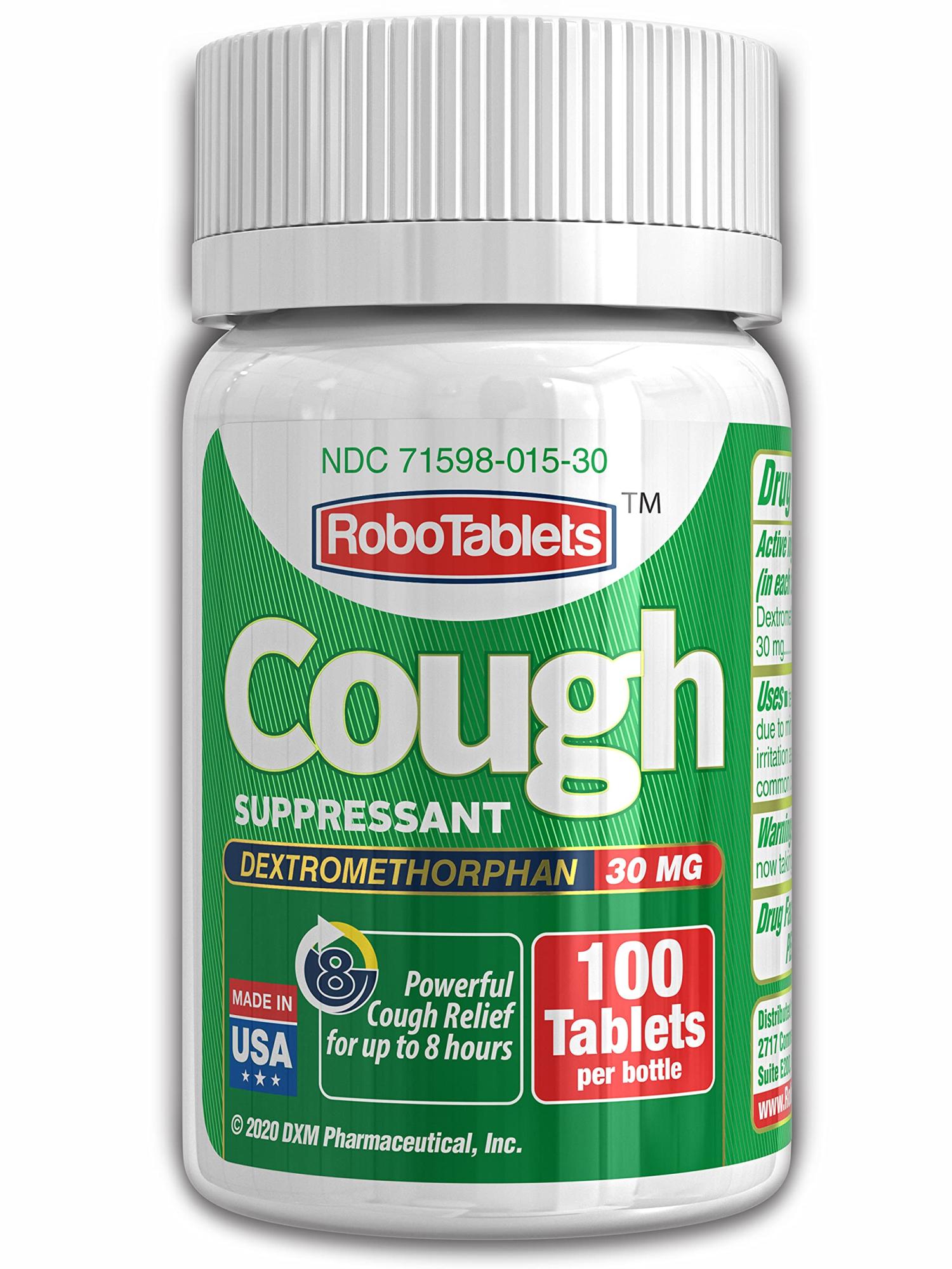 RoboTablets Cough suppressant, 100 doses, Dextromethorphan 30 mg 100