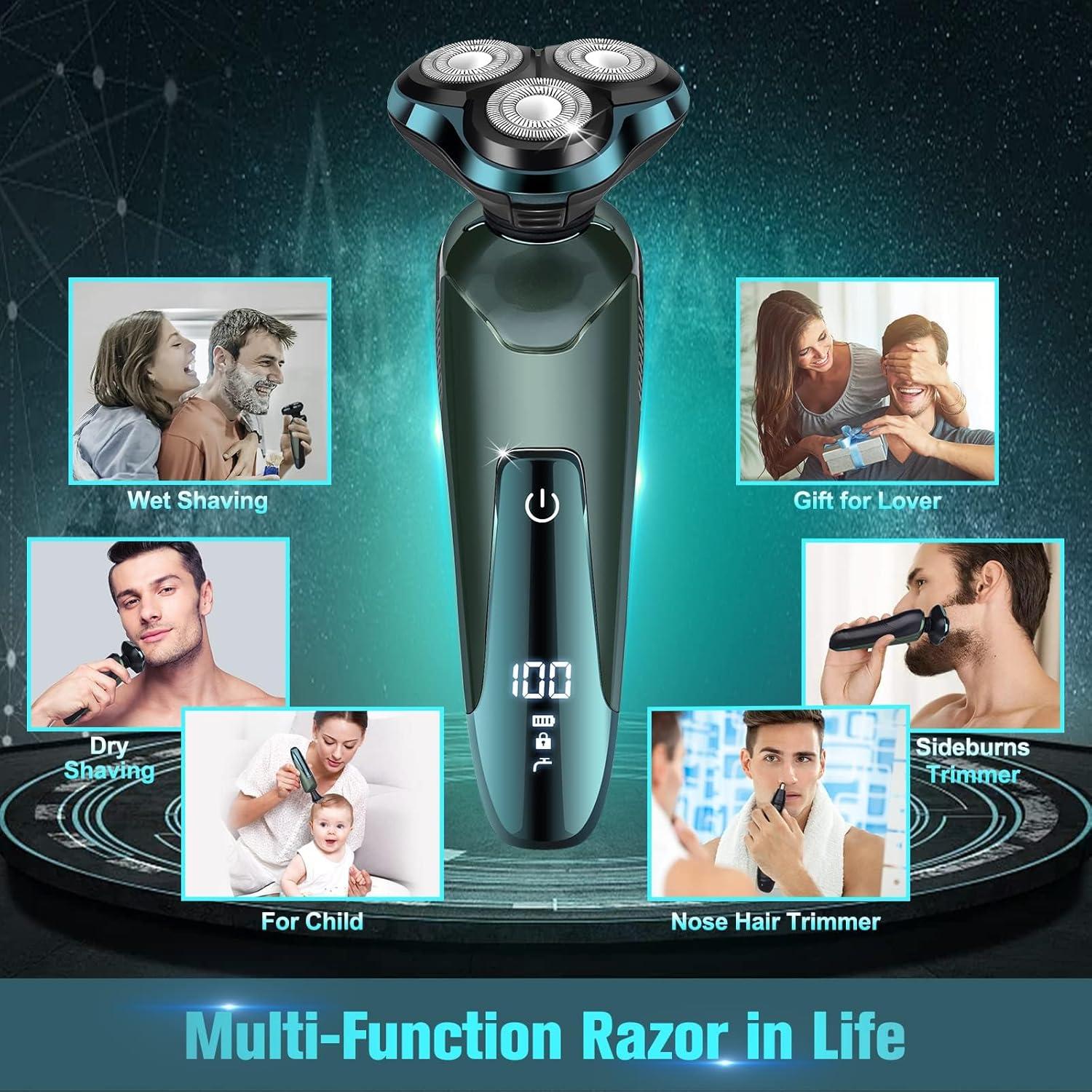 Telfun 5-in-1 Electric Razor For Men, Wet&Dry Rechargeable Mens Rotary