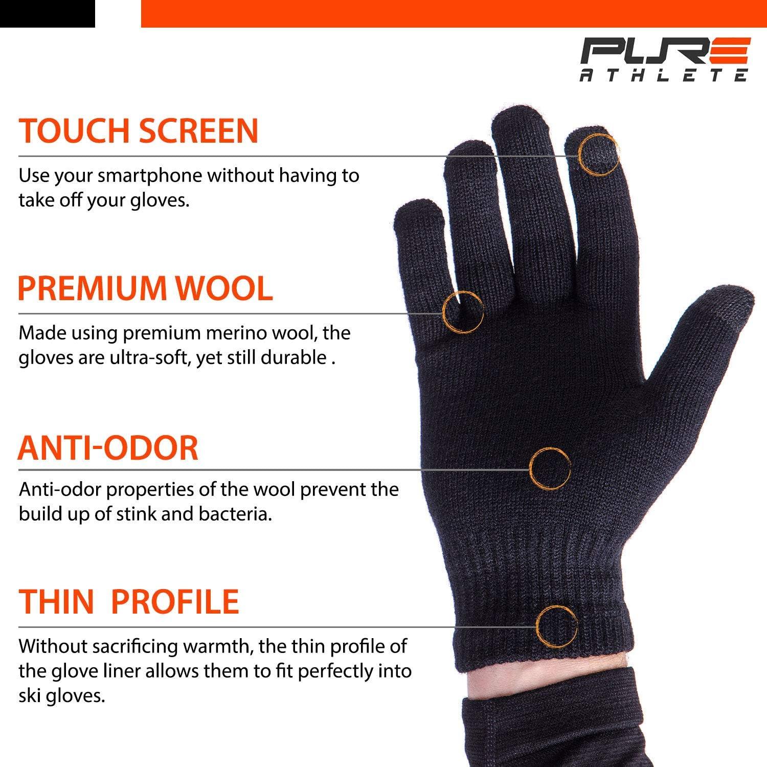 Pure Athlete Wool Ski Glove Liner with Touch Screen Technology