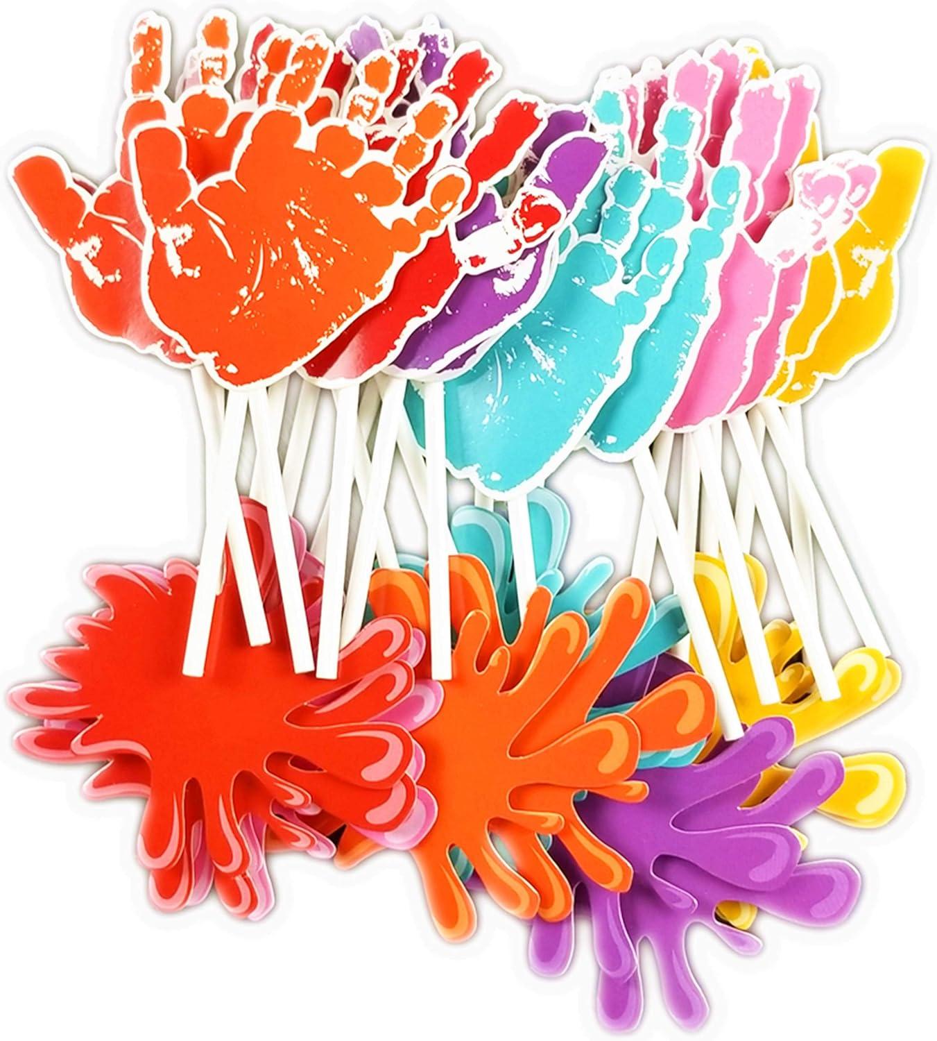 Assembled Art Party Slime Cupcake Toppers Childrens Painted Hand Palm