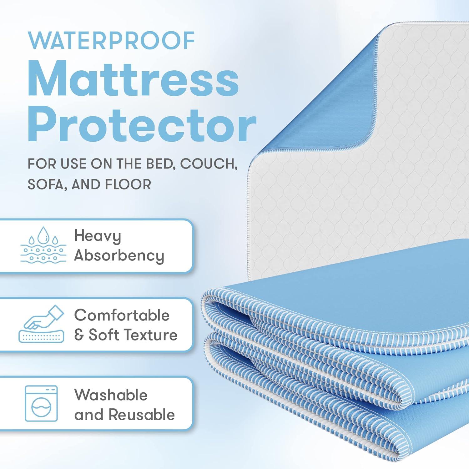 Washable Bed Pads Waterproof - 4 Pack 34 x 36 Reusable Underpads  Incontinence Chucks Pad Blue and White Pee Pads for Adults Anti Slip Sheet  Protector for Adults Elderly Kids Toddler and Pets