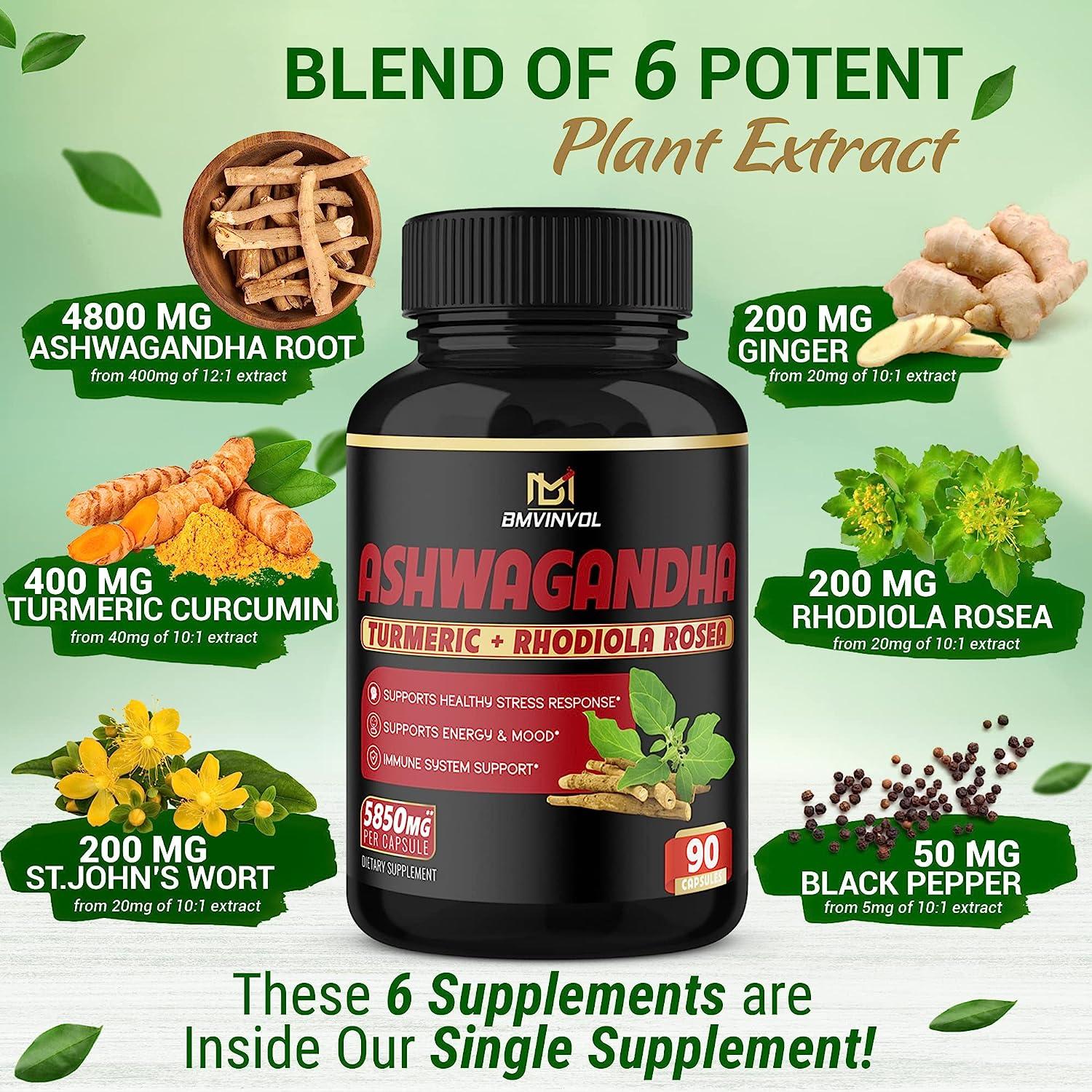 (3 Months Supply) Ashwagandha Capsules 5850 mg Mood & Energy Support