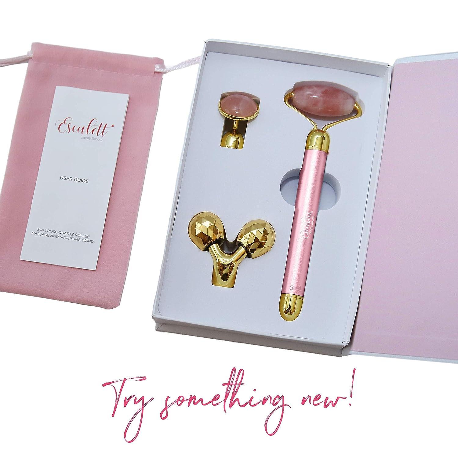 Rose Quartz Face Roller Massager Set for Women - Electric Vibrating Facial  Tool for Under-Eyes Press & Body Contouring - Pink Beauty Kit | Buy Now  with Express International Delivery