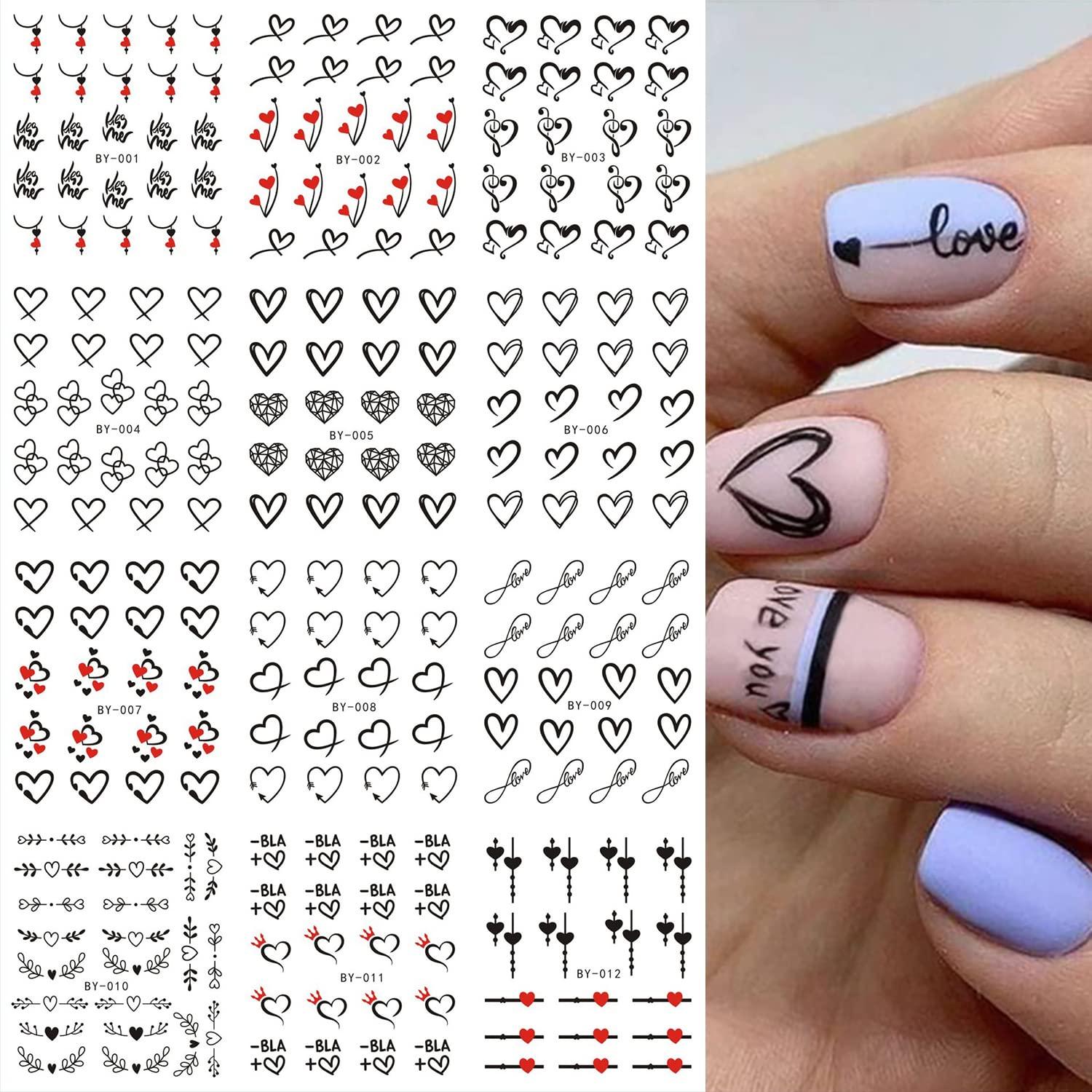 Cute Nail Art Stickers Nail Decals Valentine Cartoon Heart Nail Design  Stickers for Women Girls Valentine Nail Stickers Decoration Accessories DIY  Manicure B