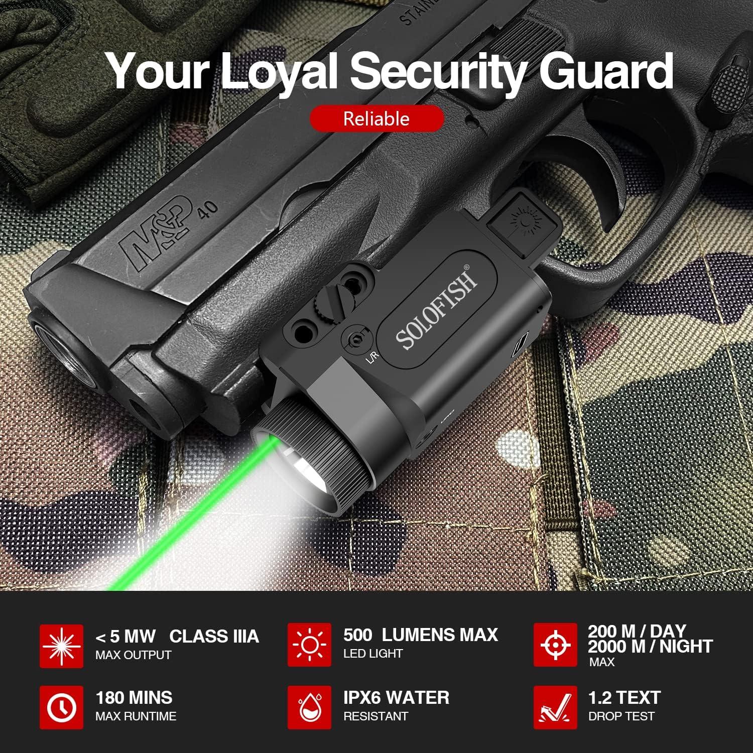 SOLOFISH 500lm Pistol Laser Light Combo Green/Blue Laser Beams Glock