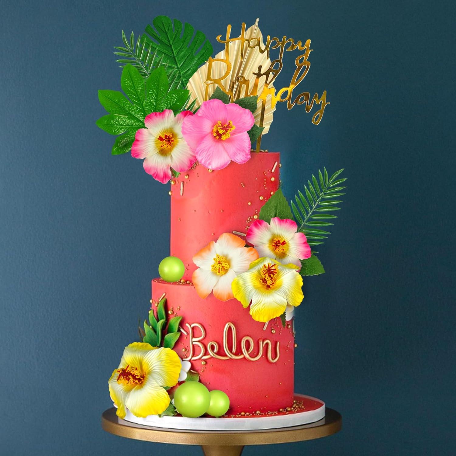 12pcs Bougies D'Hibiscus Bleues, Décorations Gâteaux Animé