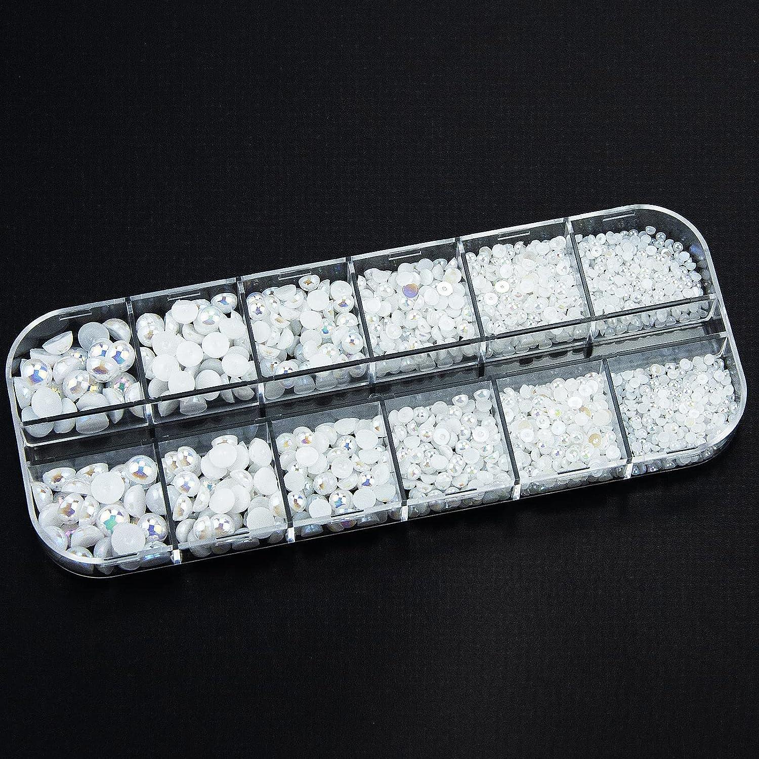 2000Pcs White Half Round Pearls Nail Beads for Crafts Multi Sizes