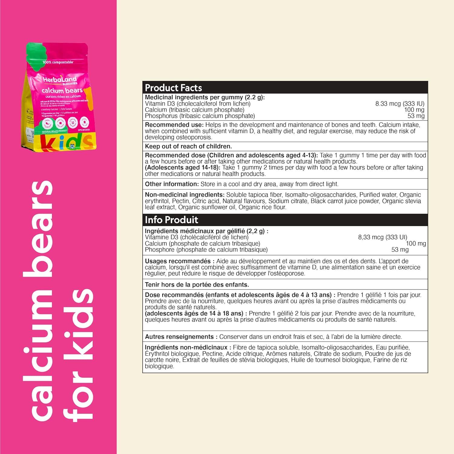 Herbaland Vegan Calcium Bears Gummies for Kids Contains Calcium