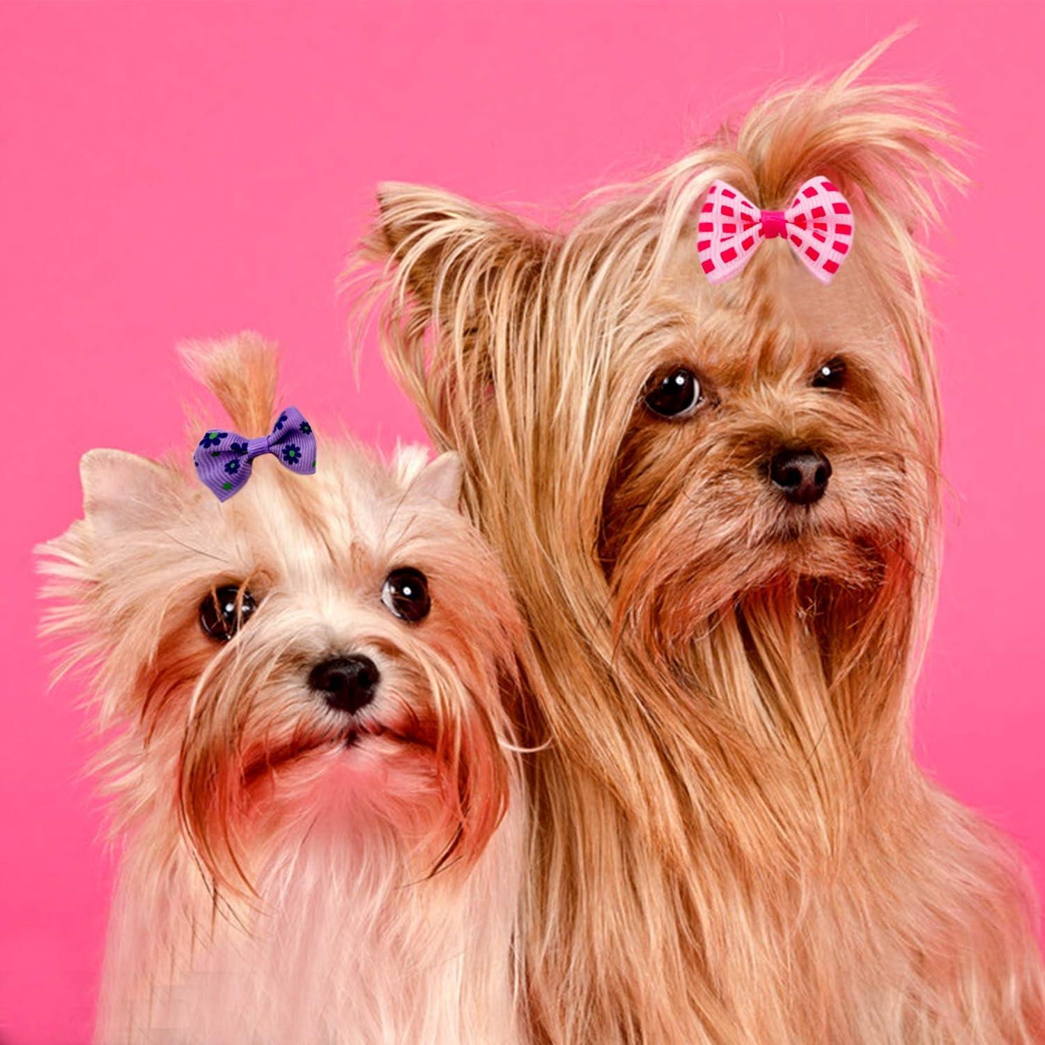 4Pcs Cute Organza Bow Hair Clips For Long-Haired Dogs & Cats - Pet Hair Accessories