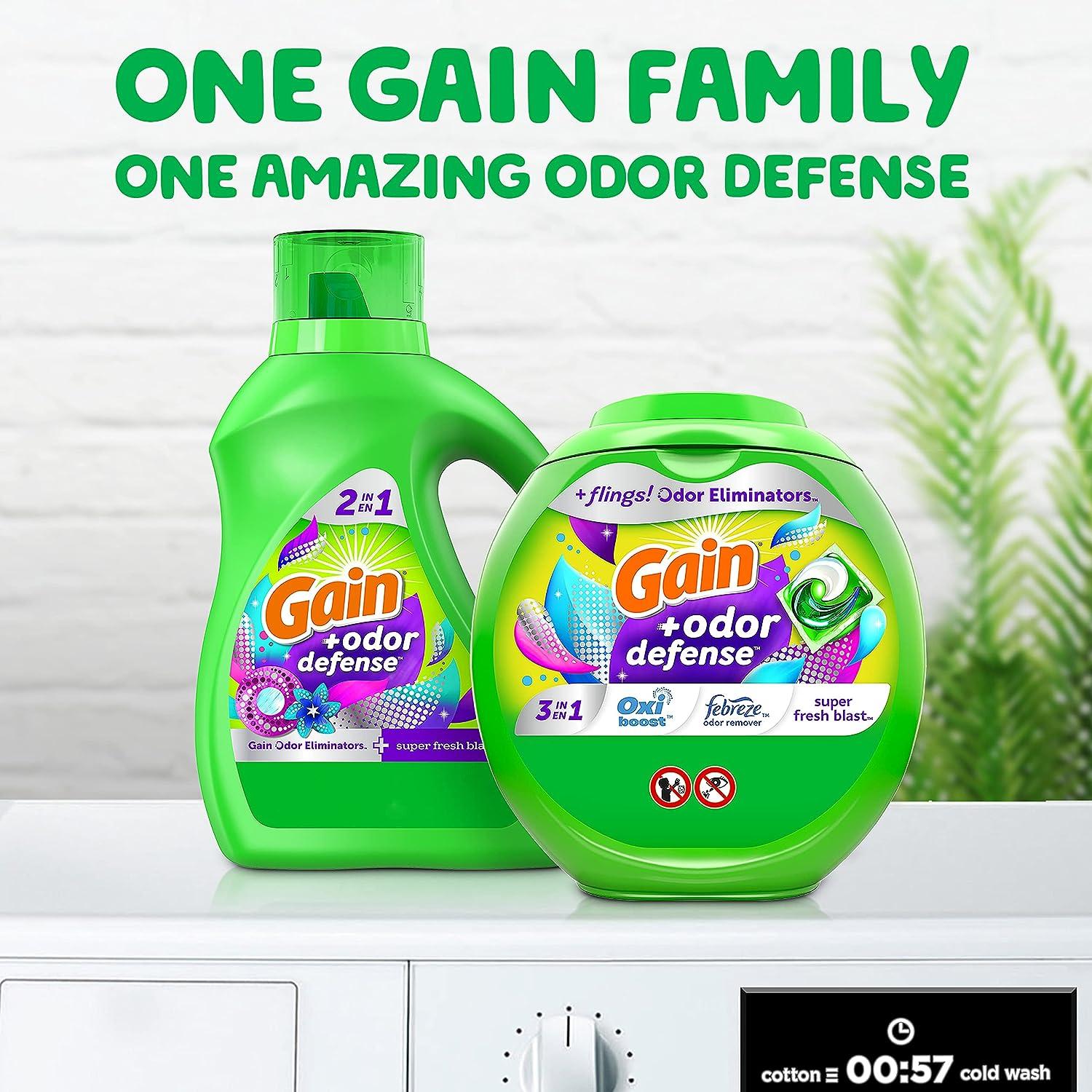 Gain flings Laundry Detergent Pacs with Odor Defense, HE Compatible, 76