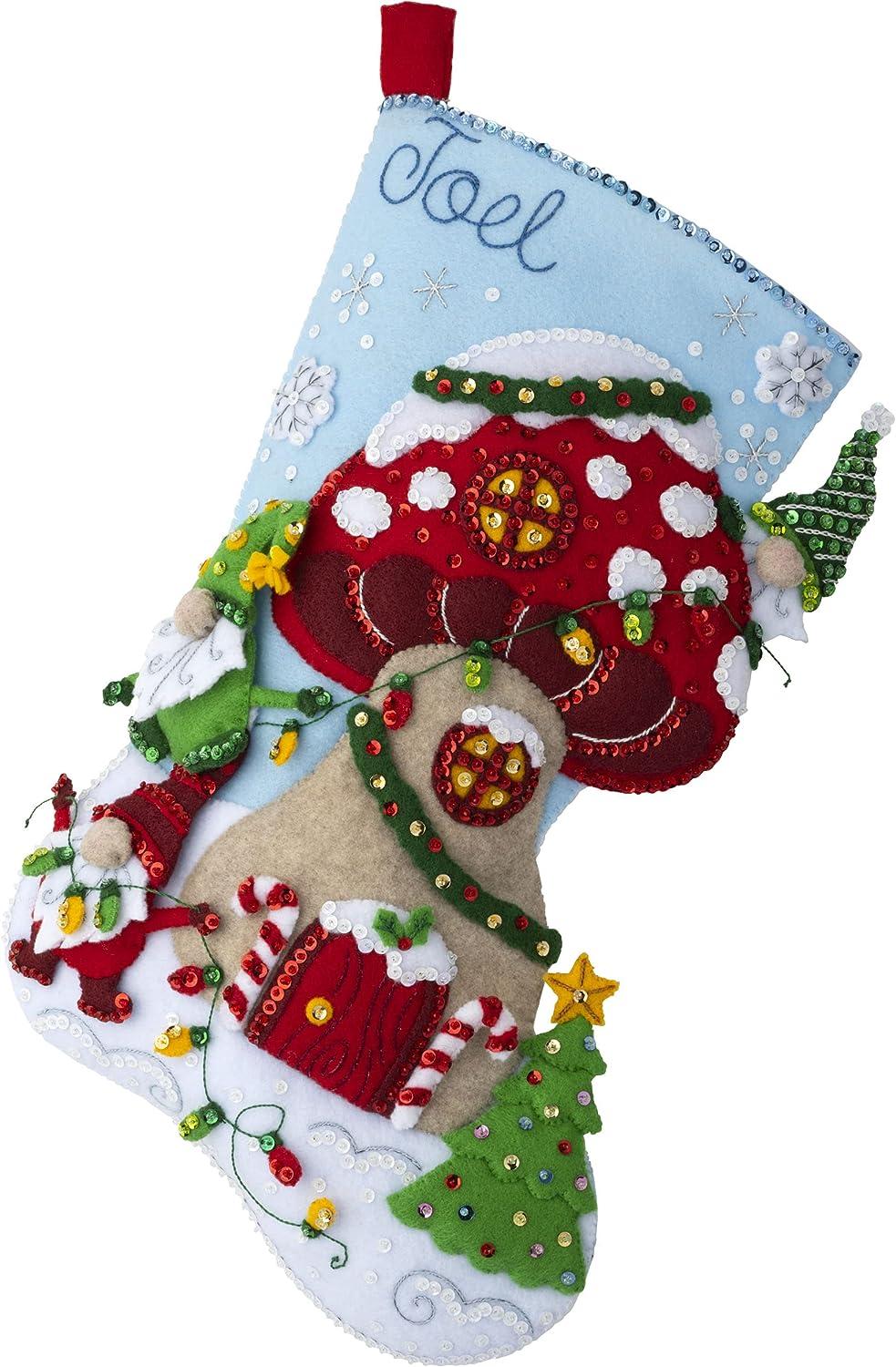 Bucilla Gnome Christmas 18 Felt Applique Stocking Making Kit Perfect for  DIY Holiday Needlepoint Arts and Crafts 89473E Gnome for Christmas