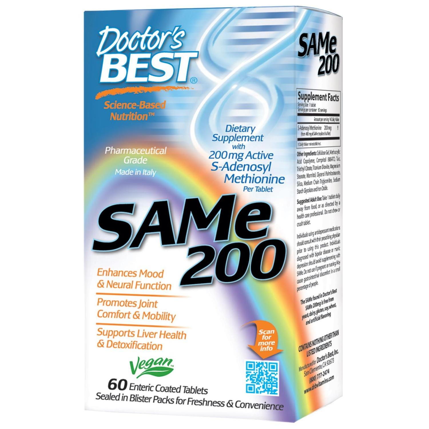 Doctor's Best SAM-e 200 mg - 60 Enteric Coated Tablets for Joint & Mood ...