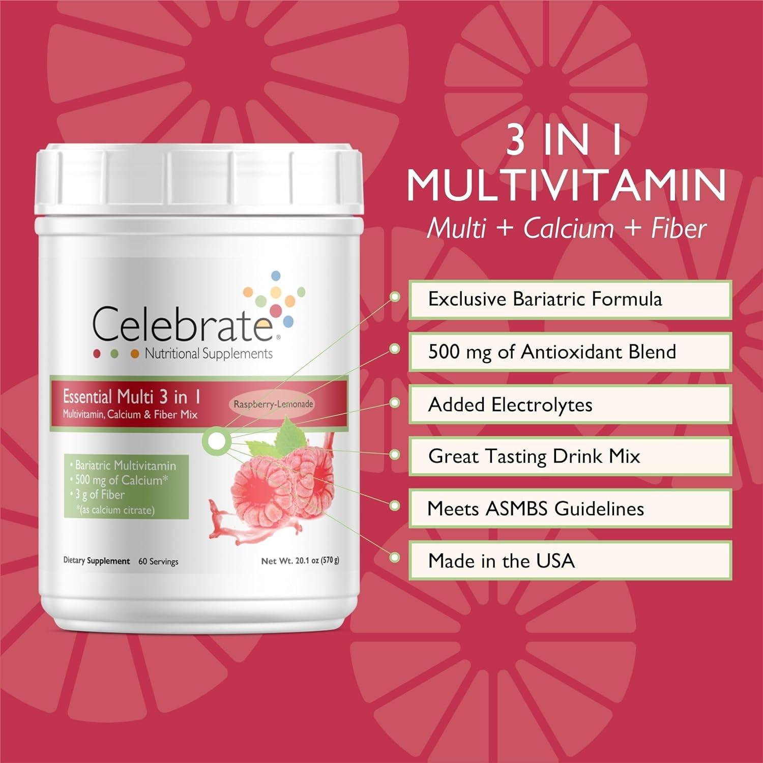 Celebrate Vitamins 3in1 Bariatric Multivitamin with Calcium Citrate Drink Mix 500mg Calcium