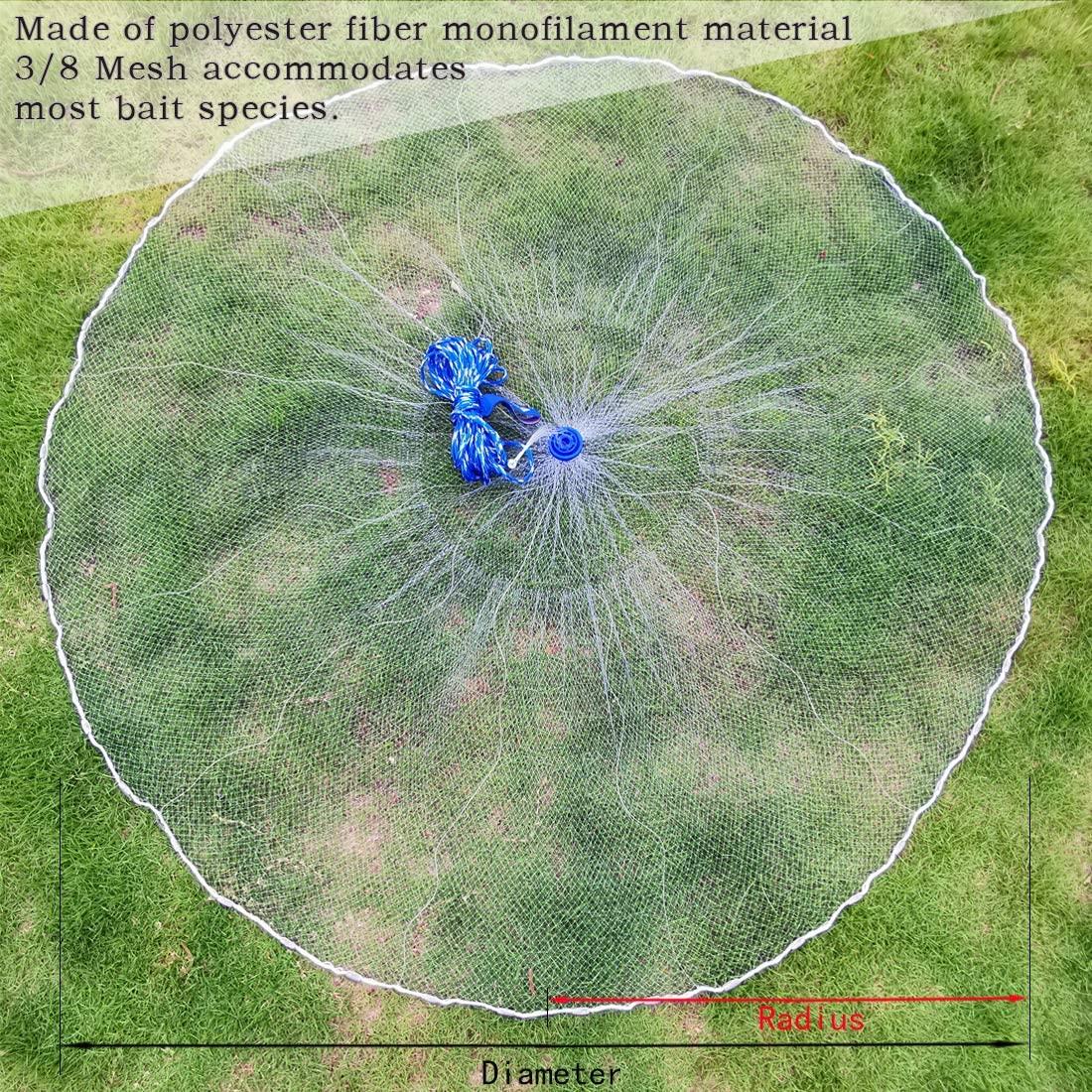 Drasry 6FT Saltwater Fishing Cast Net for Bait Trap Monofilament