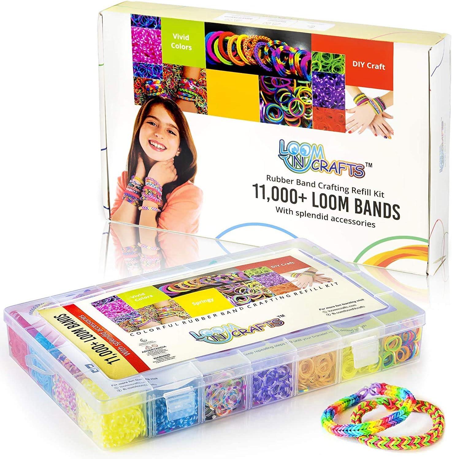 Houkr 11900+ Colorful Rubber Bands Refill Kit, 11,000 Bands, Rubber Band  Bracelet Kit, Bracelet Making Kit, 600 S-Clips, 52 ABC Beads, 30 Charms, 10