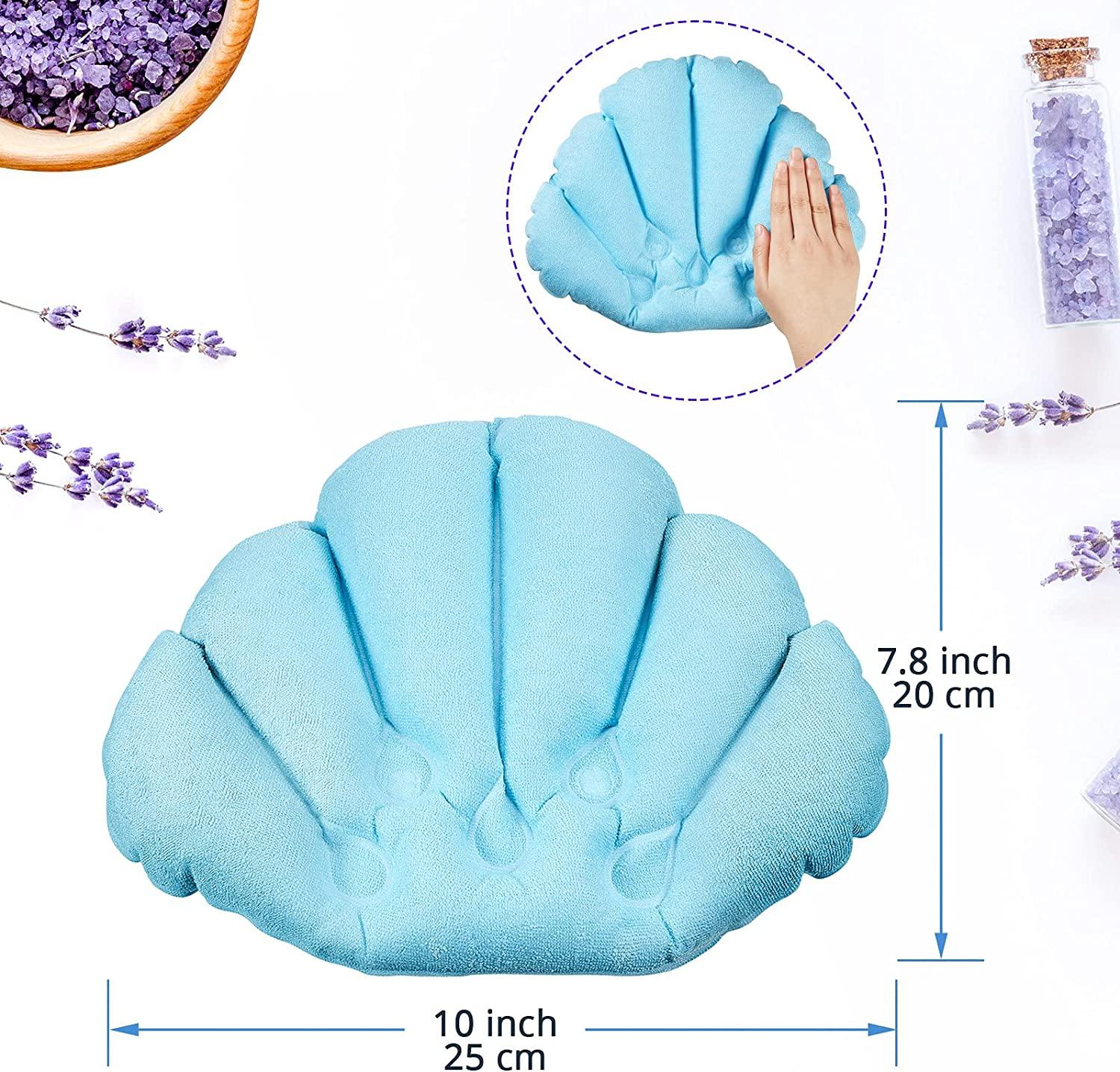 Inflatable Bath Pillow Set Terry Cloth Covered Spa Pillow for Neck