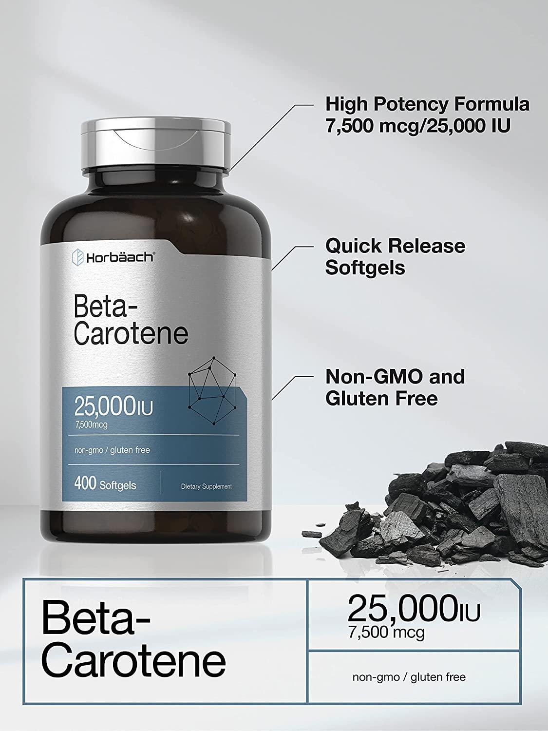 Beta Carotene 25000 IU Softgels 400 Count NonGMO & Gluten Free Vitamin A Supplement by Horbaach