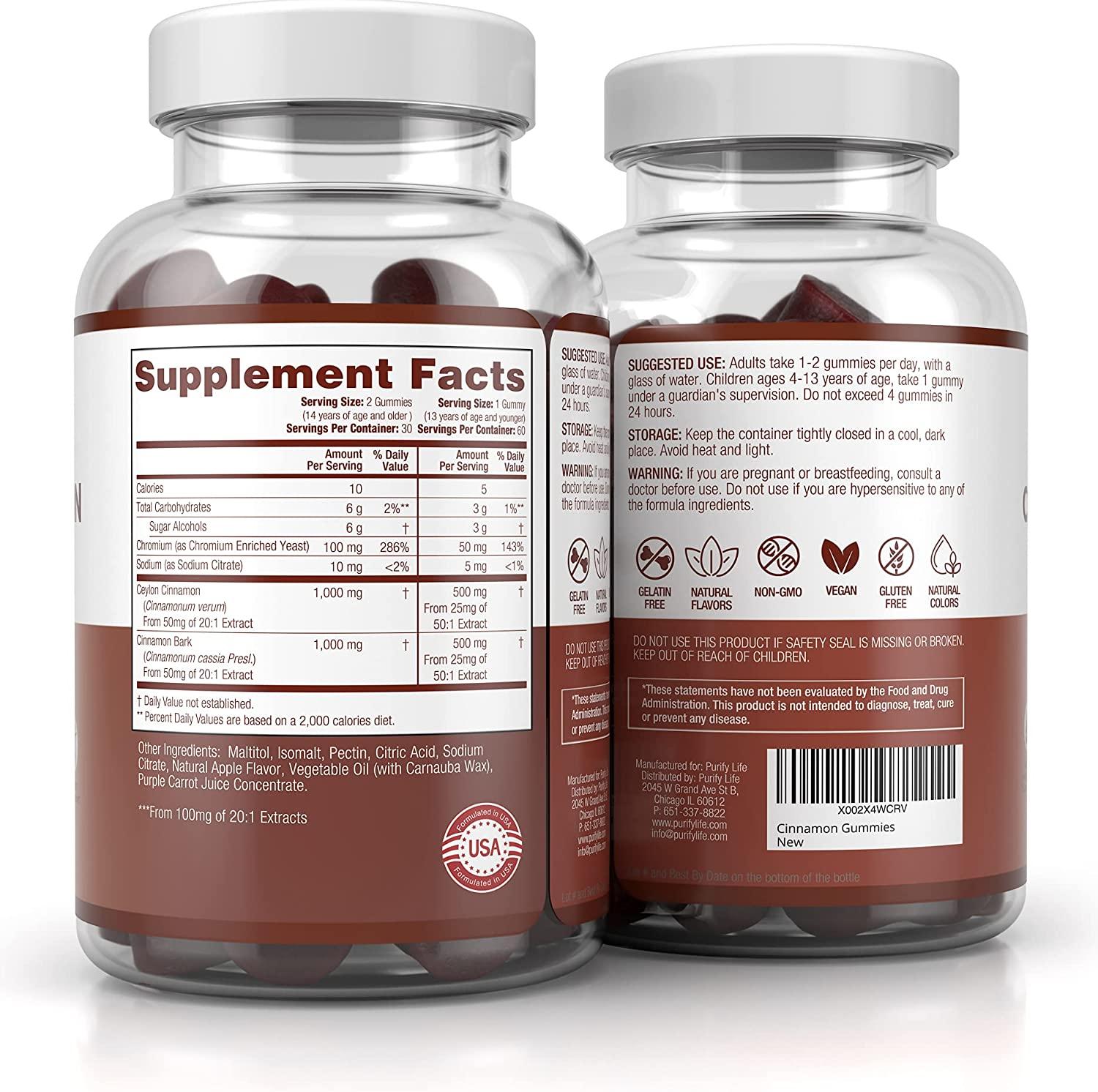 SugarFree Ceylon Cinnamon Gummies 2000mg/Serving for Lower Blood Sugar & Joint Pain Vegan