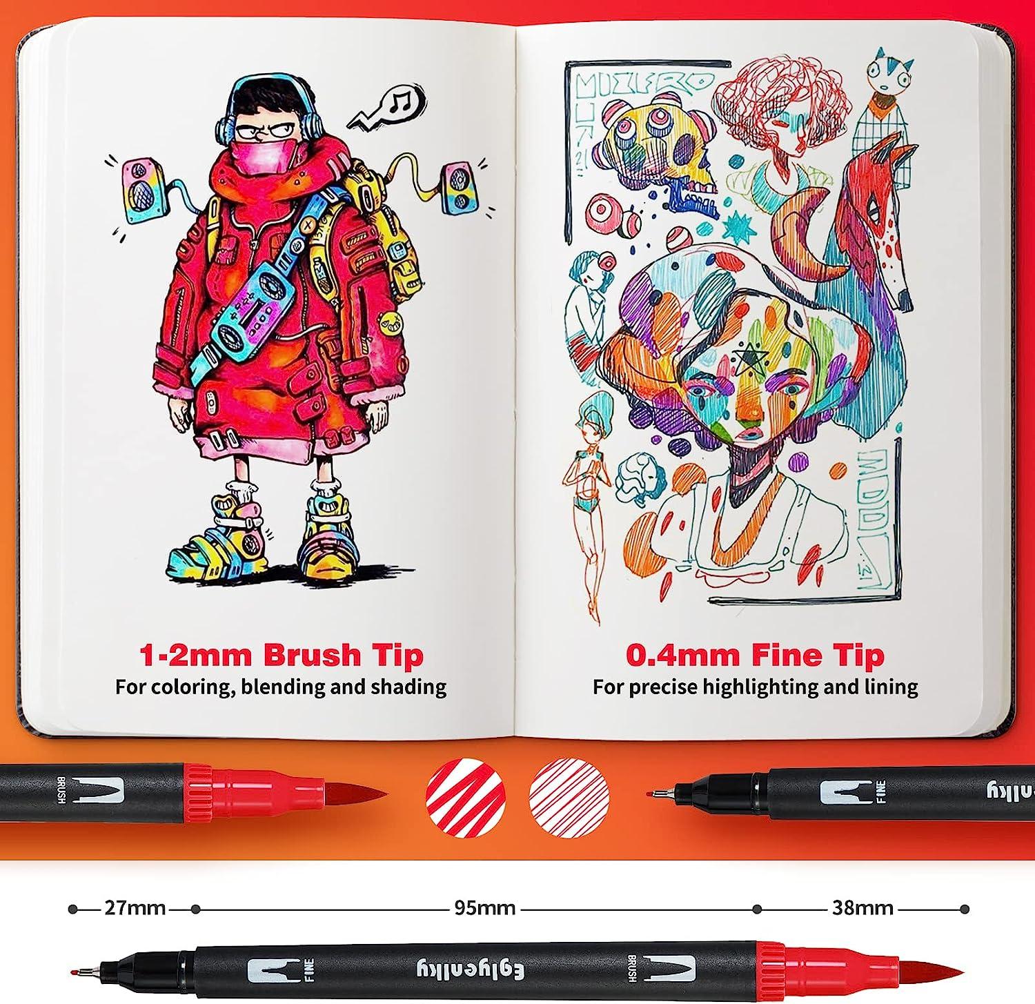 Eglyenlky 72 Markers Coloring Book for Adult, Dual Brush Marker Pens with Fine and Brush Tip for Kid Adult Artist Drawing Coloring Journaling