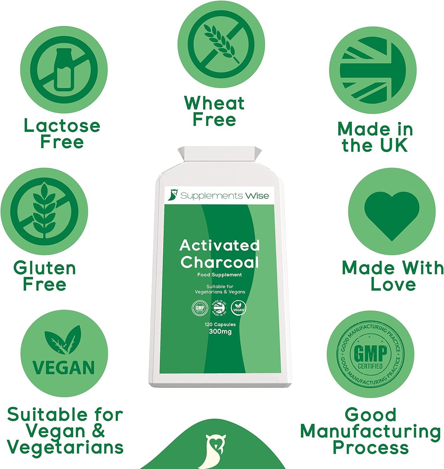 120 x 300mg Activated Charcoal Capsules for Flatulence Relief Pure