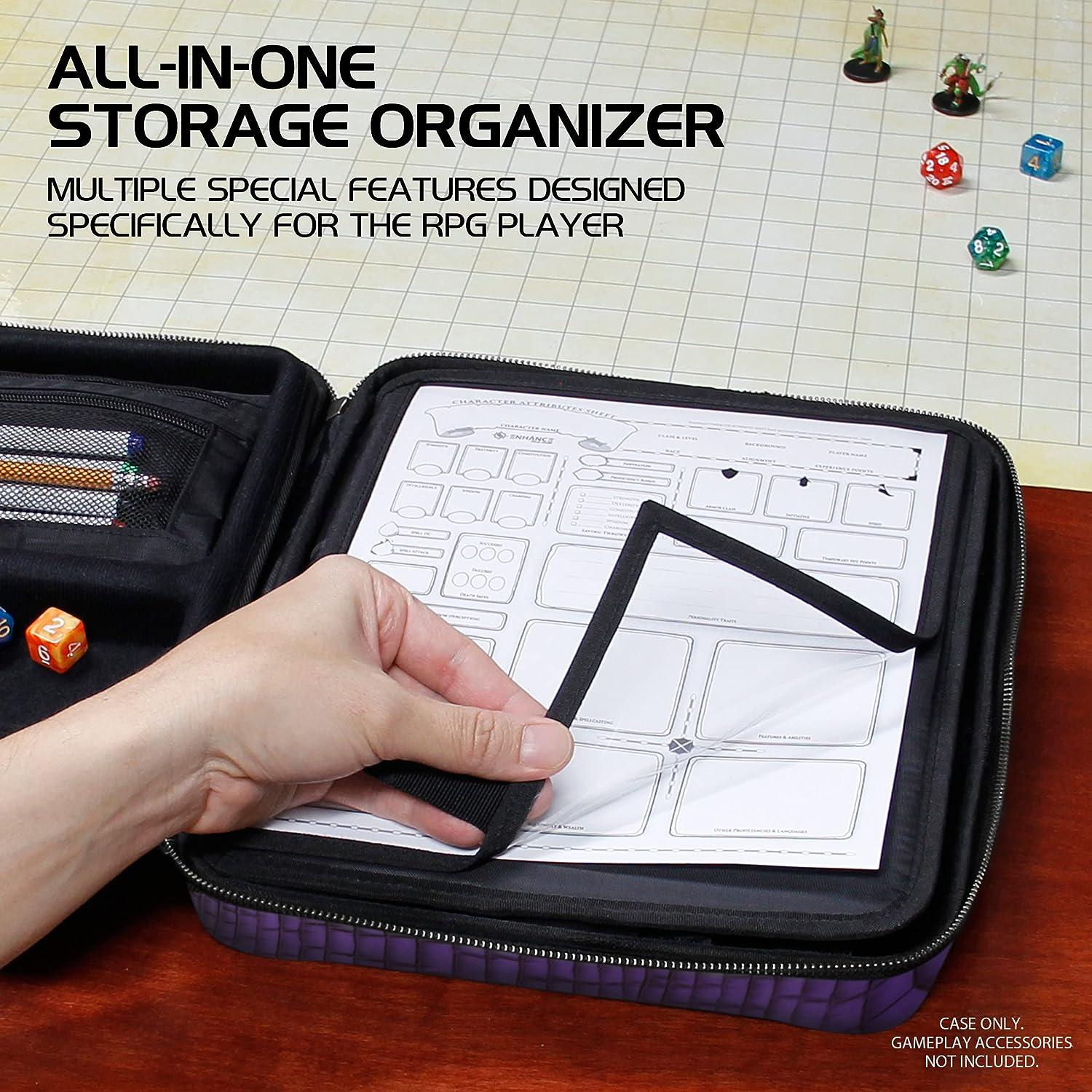 ENHANCE Collector's Edition RPG Organizer Case - DND Binder with Built-in  Character Sheet Holder and Erasable Scribe Panel, Dice Rolling Area,  Removable Pen Pouch, Miniature Foam Tray (Dragon Purple)