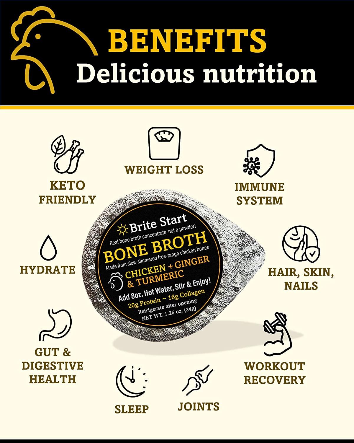 Brite Start Chicken Bone Broth with Ginger & Turmeric 12 Count, Keto